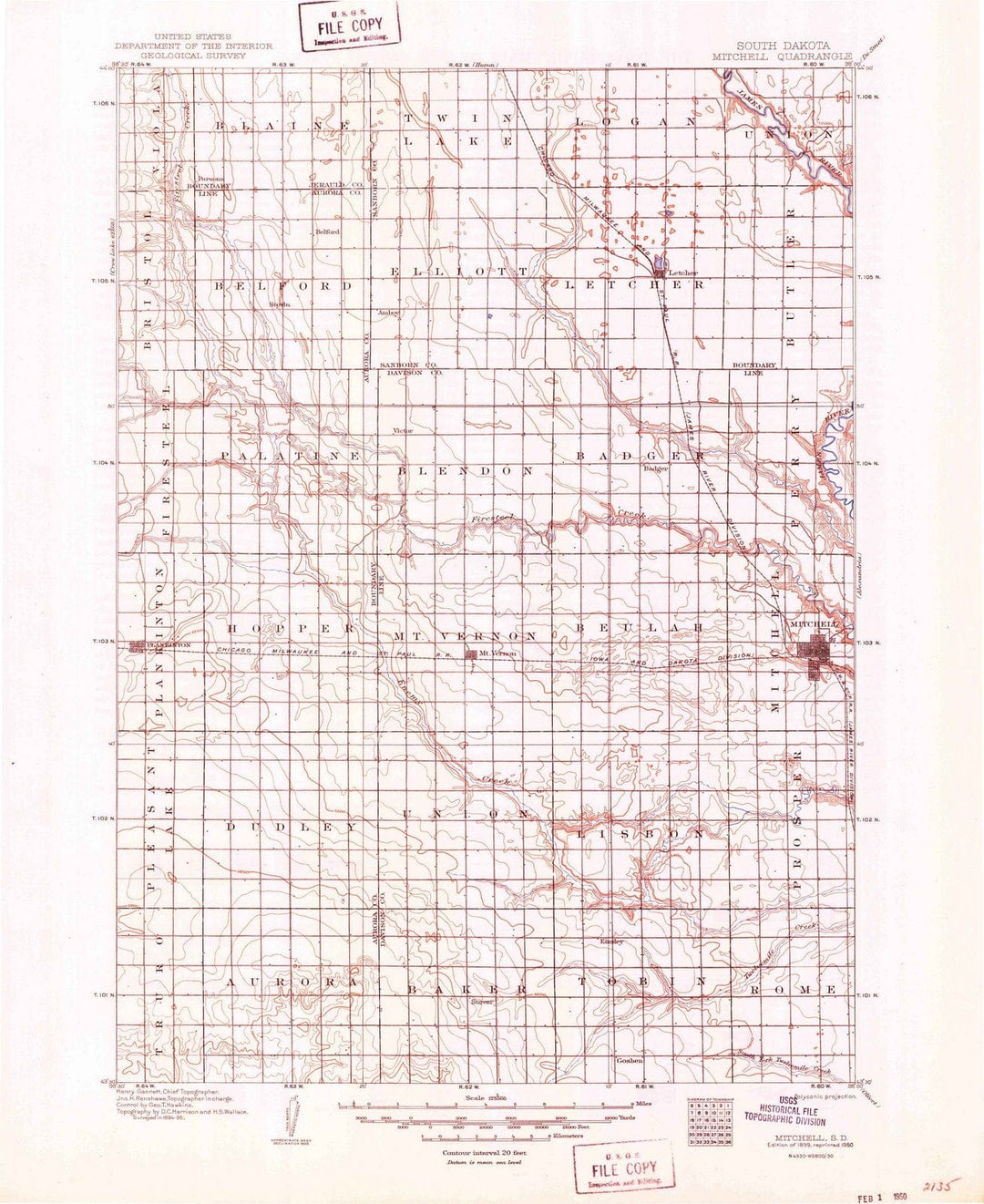 1899 Mitchell, SD - South Dakota - USGS Topographic Map