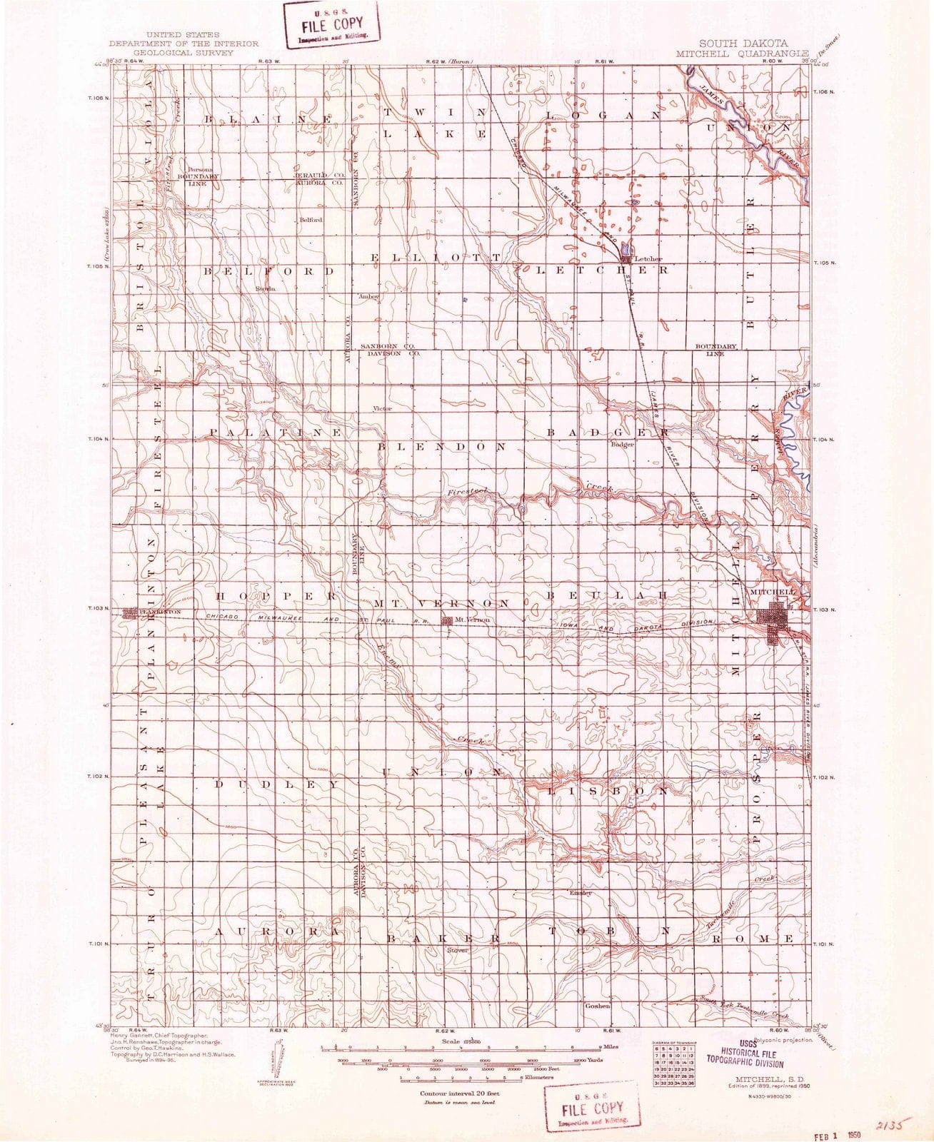 1899 Mitchell, SD - South Dakota - USGS Topographic Map