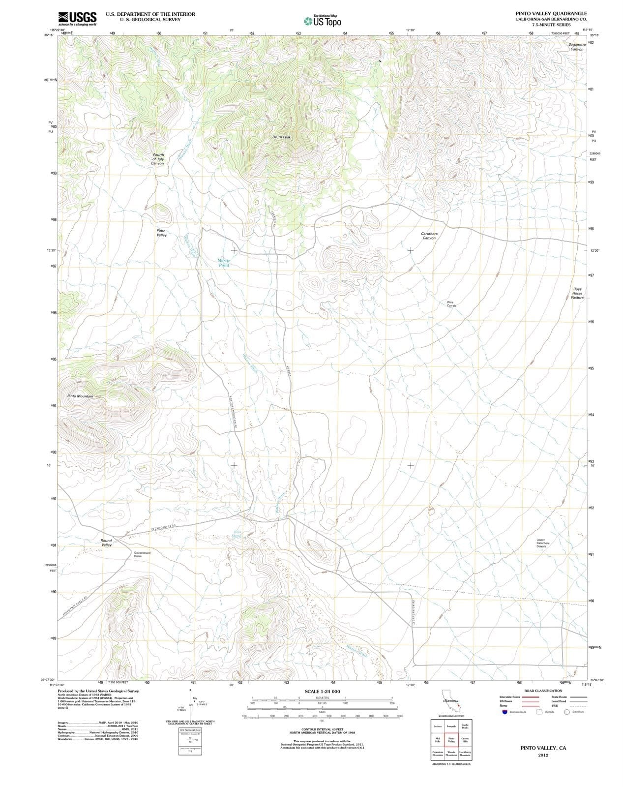 2012 Pinto Valley, CA - California - USGS Topographic Map