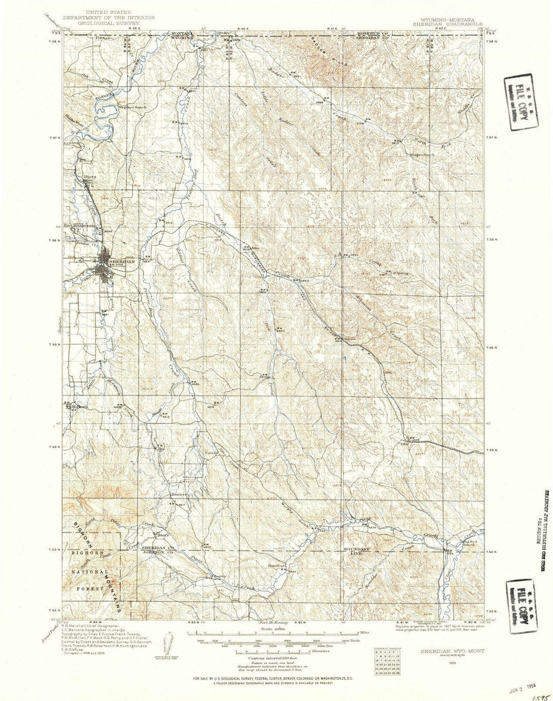 1909 Sheridan, WY - Wyoming - USGS Topographic Map