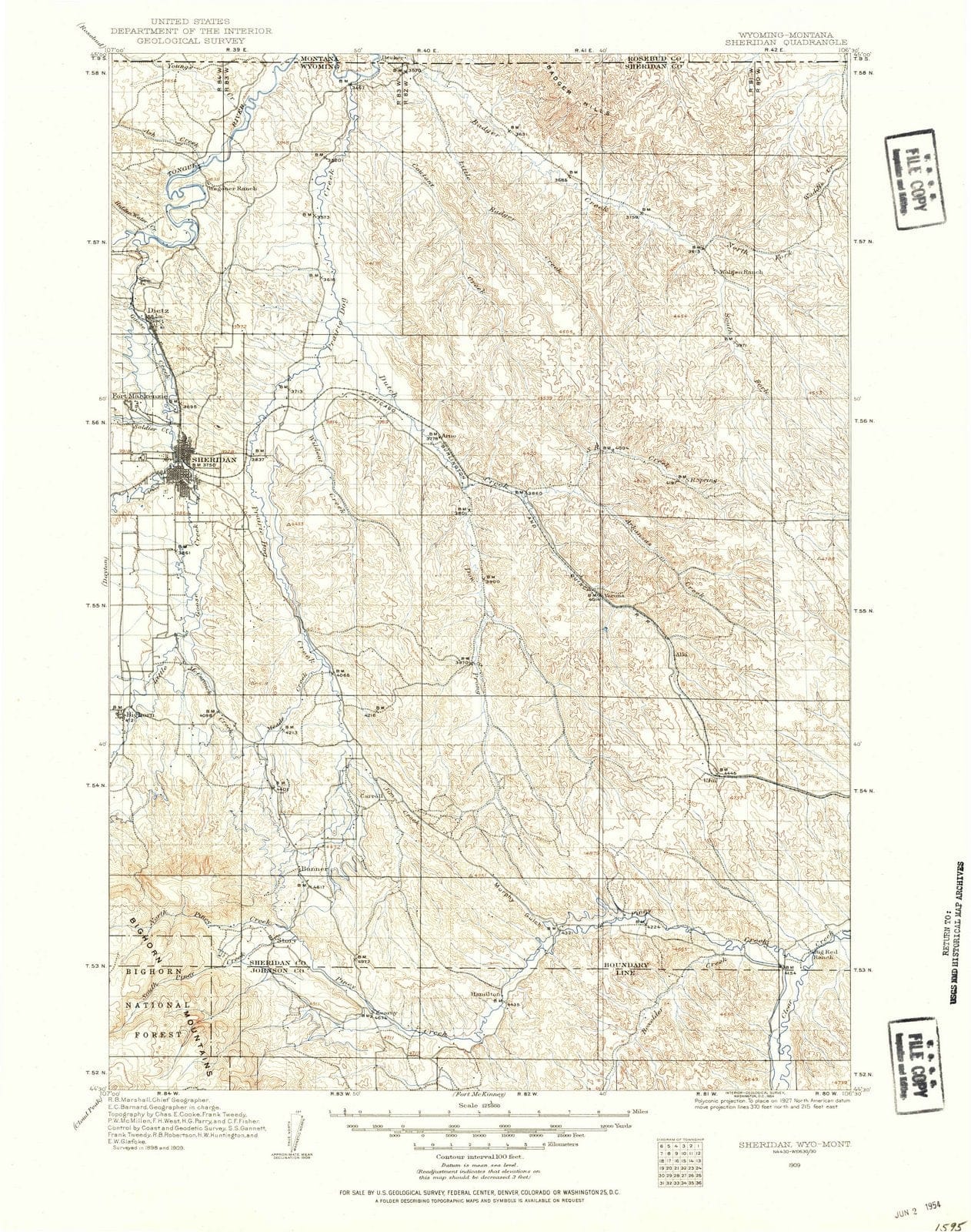 1909 Sheridan, WY - Wyoming - USGS Topographic Map