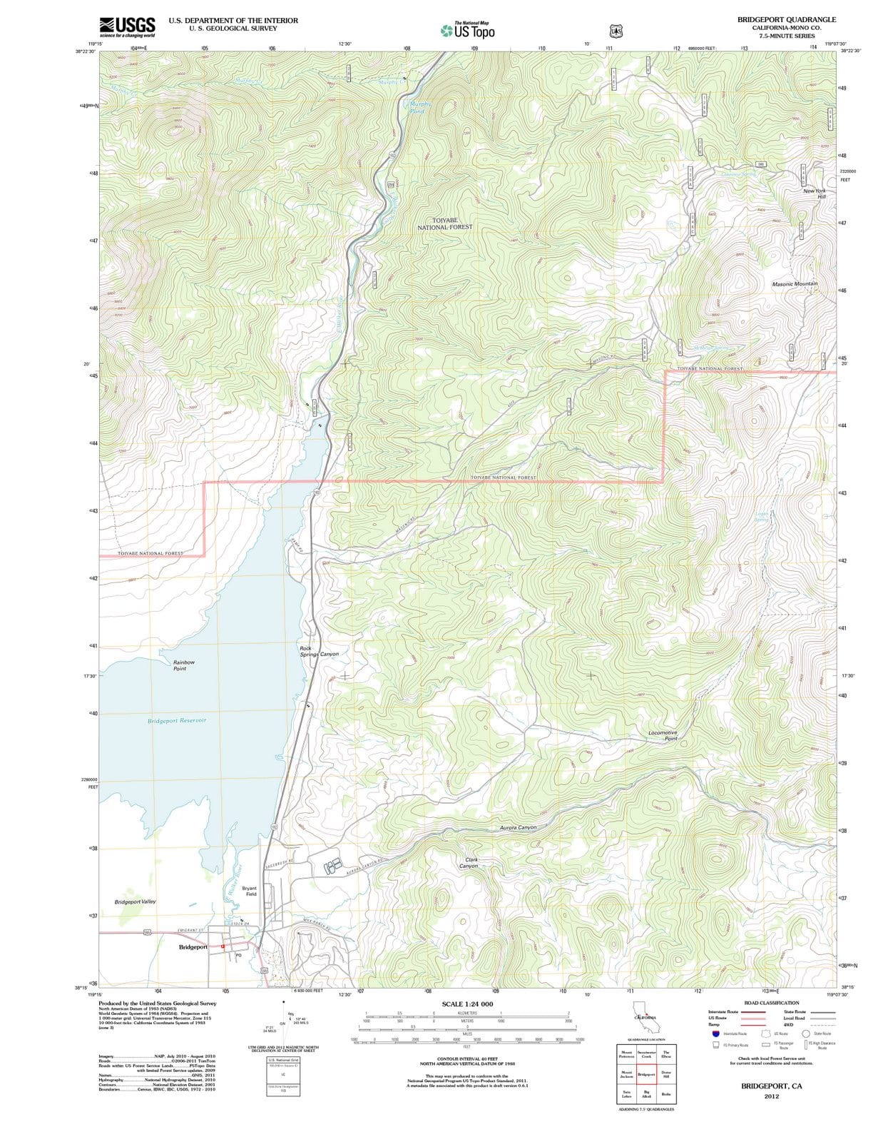 2012 Bridgeport, CA - California - USGS Topographic Map