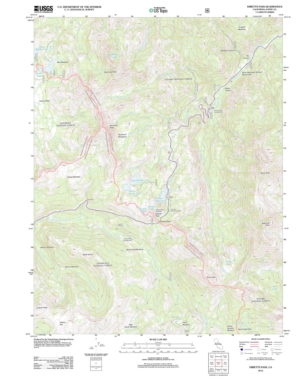 2012 Ebbetts Pass, CA - California - USGS Topographic Map