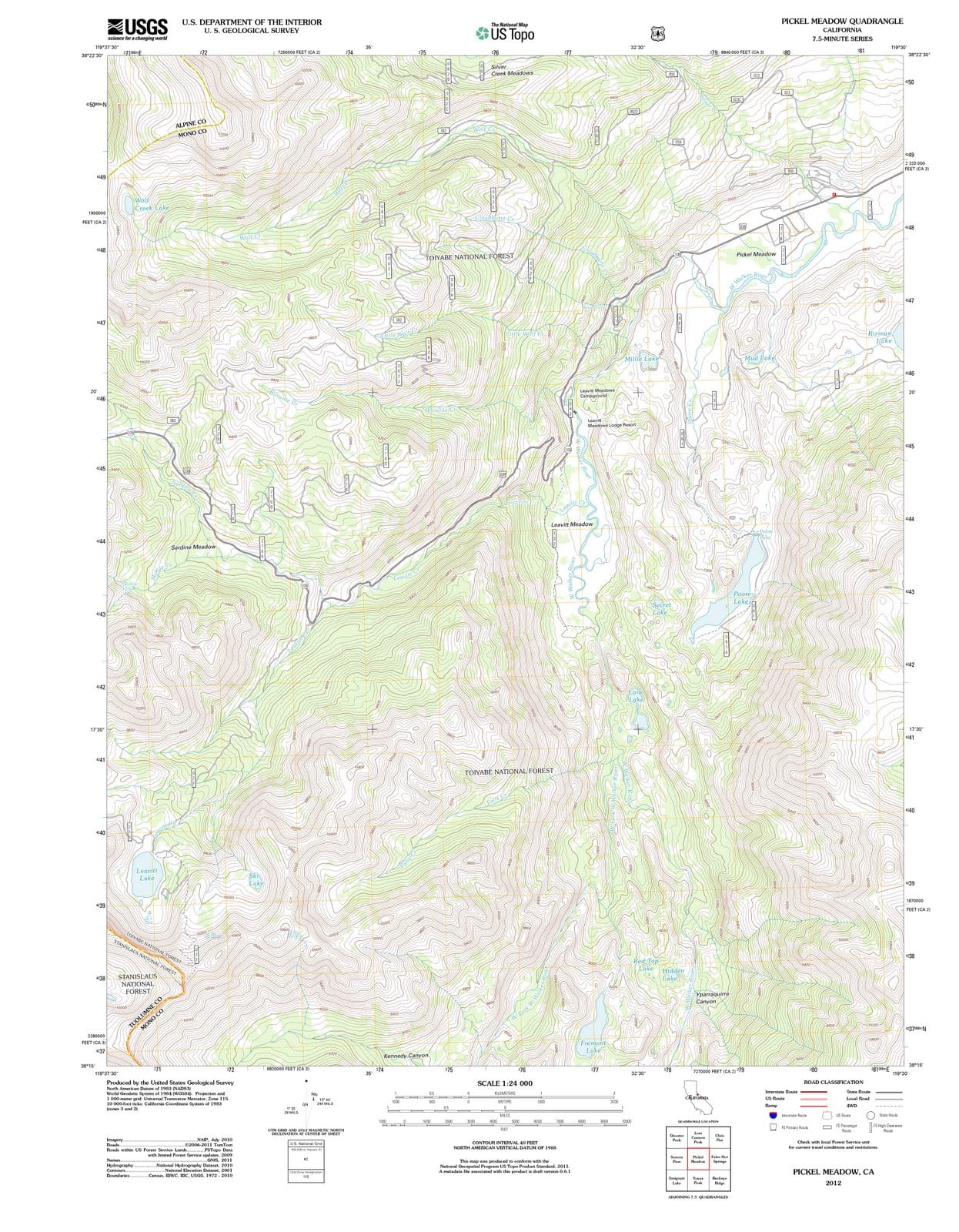 2012 Pickel Meadow, CA - California - USGS Topographic Map