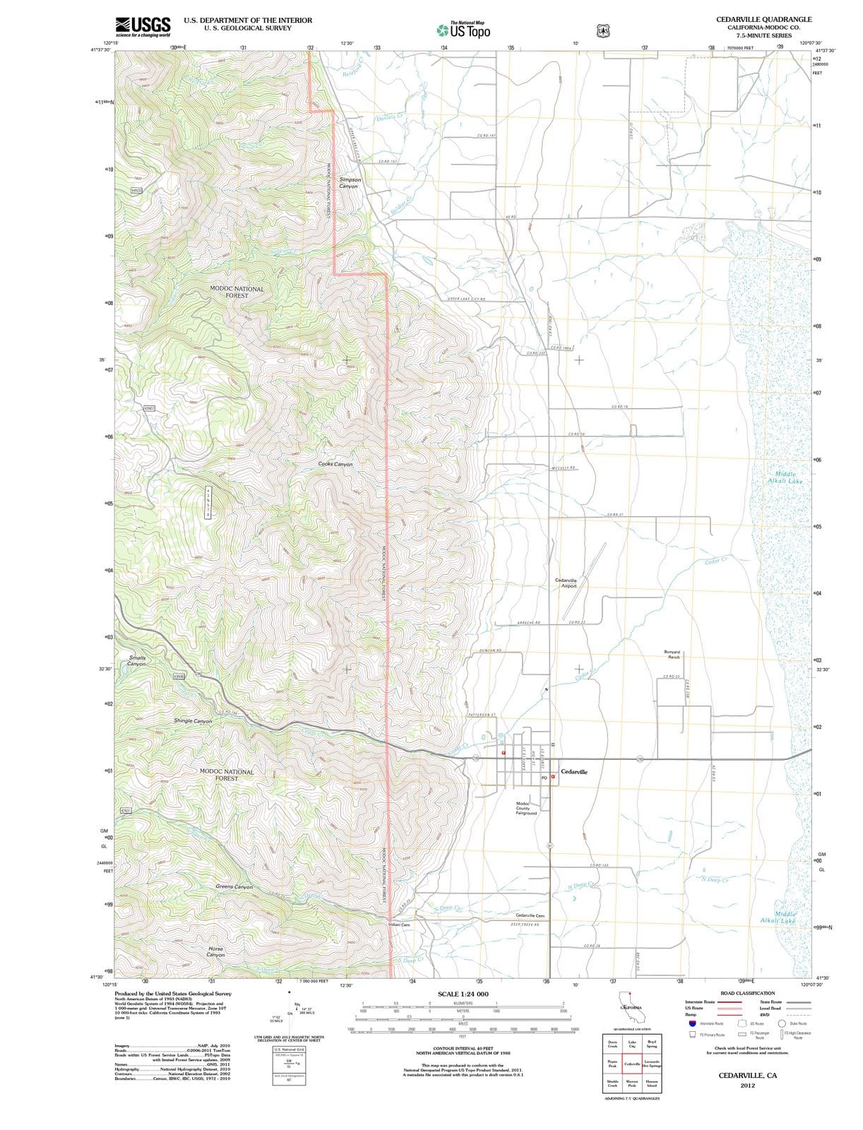 2012 Cedarville, CA California USGS Topographic Map Historic Pictoric