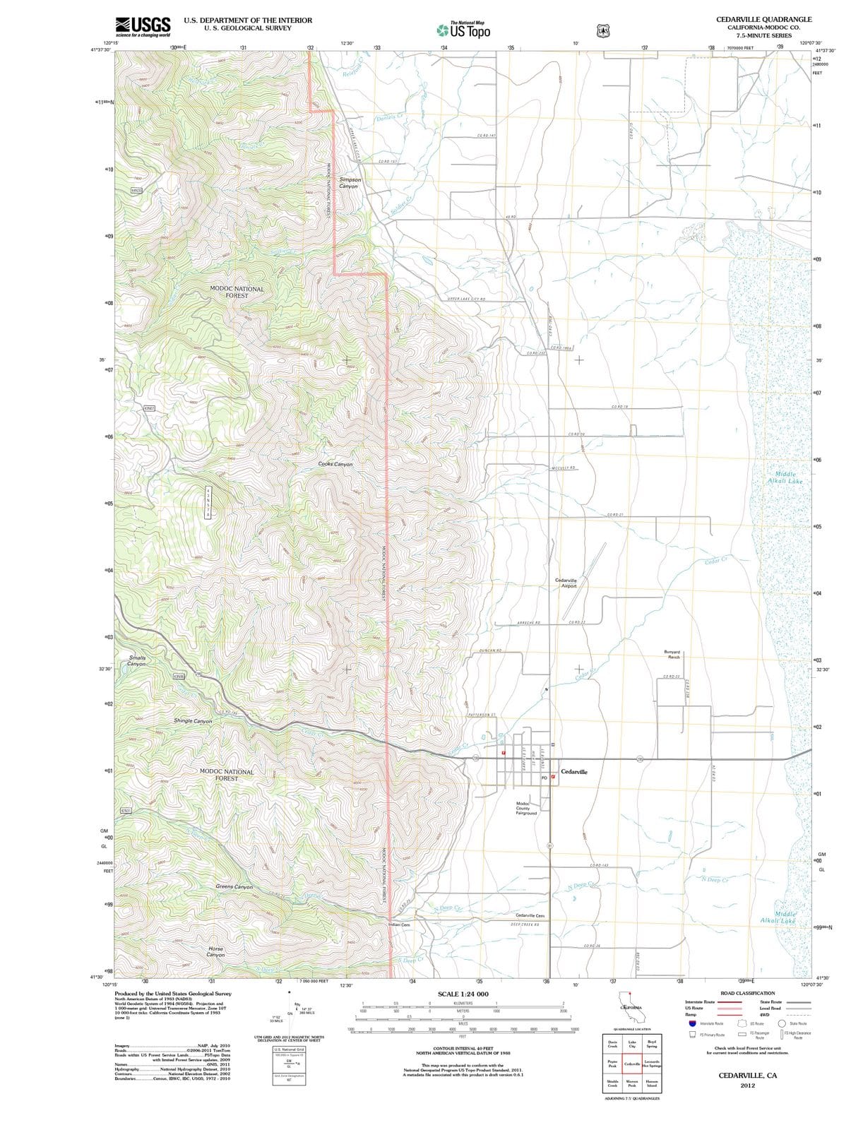 2012 Cedarville, CA - California - USGS Topographic Map