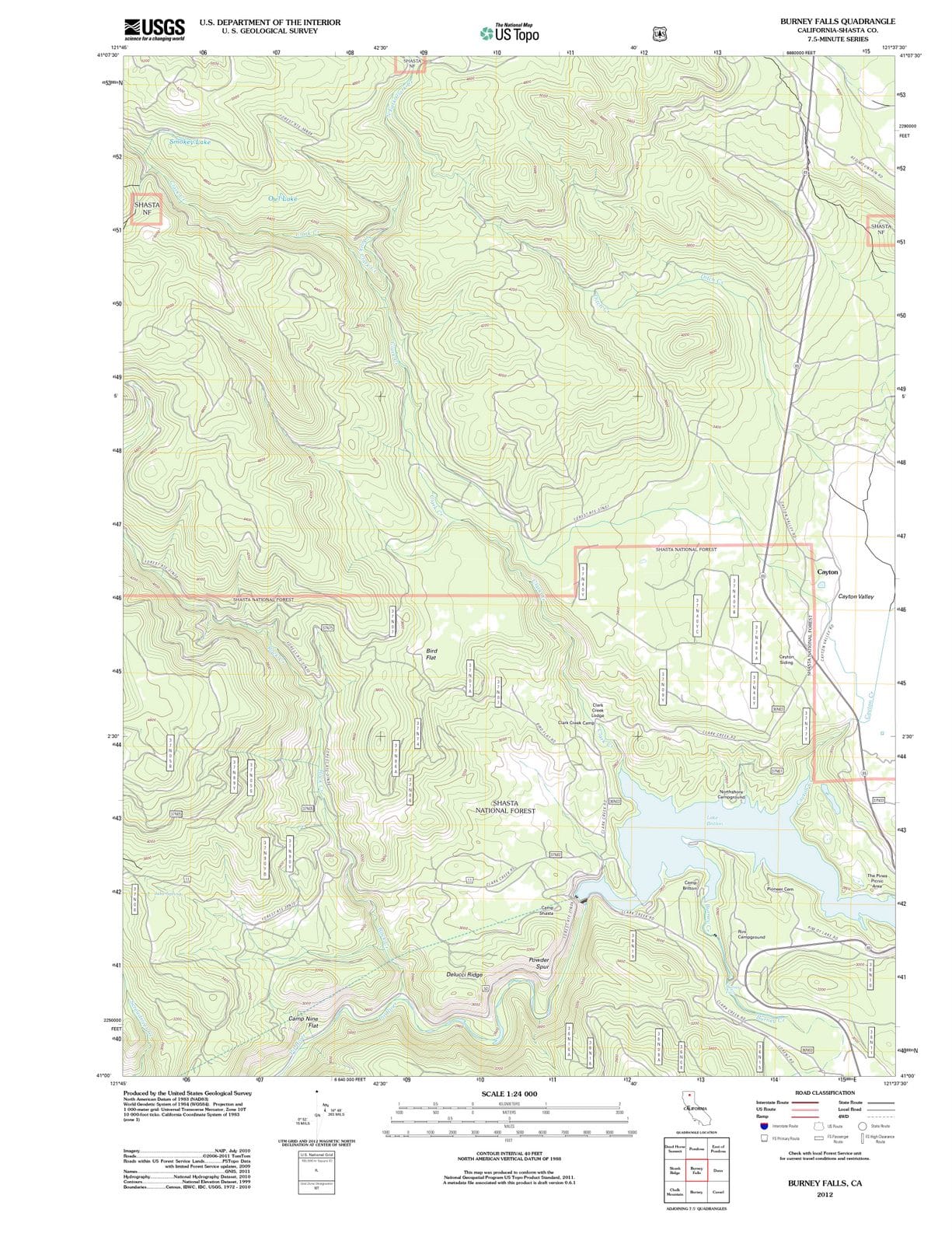 2012 Burney Falls, CA - California - USGS Topographic Map