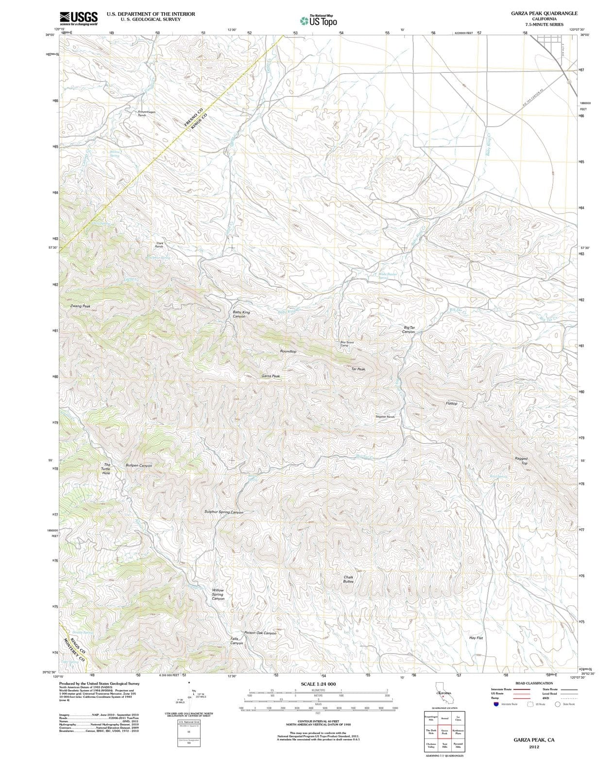 2012 Garza Peak, CA - California - USGS Topographic Map