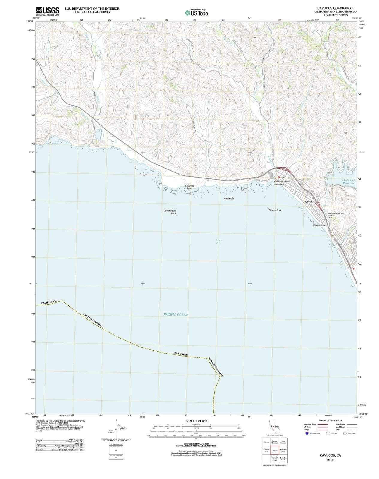 2012 Cayucos, CA - California - USGS Topographic Map