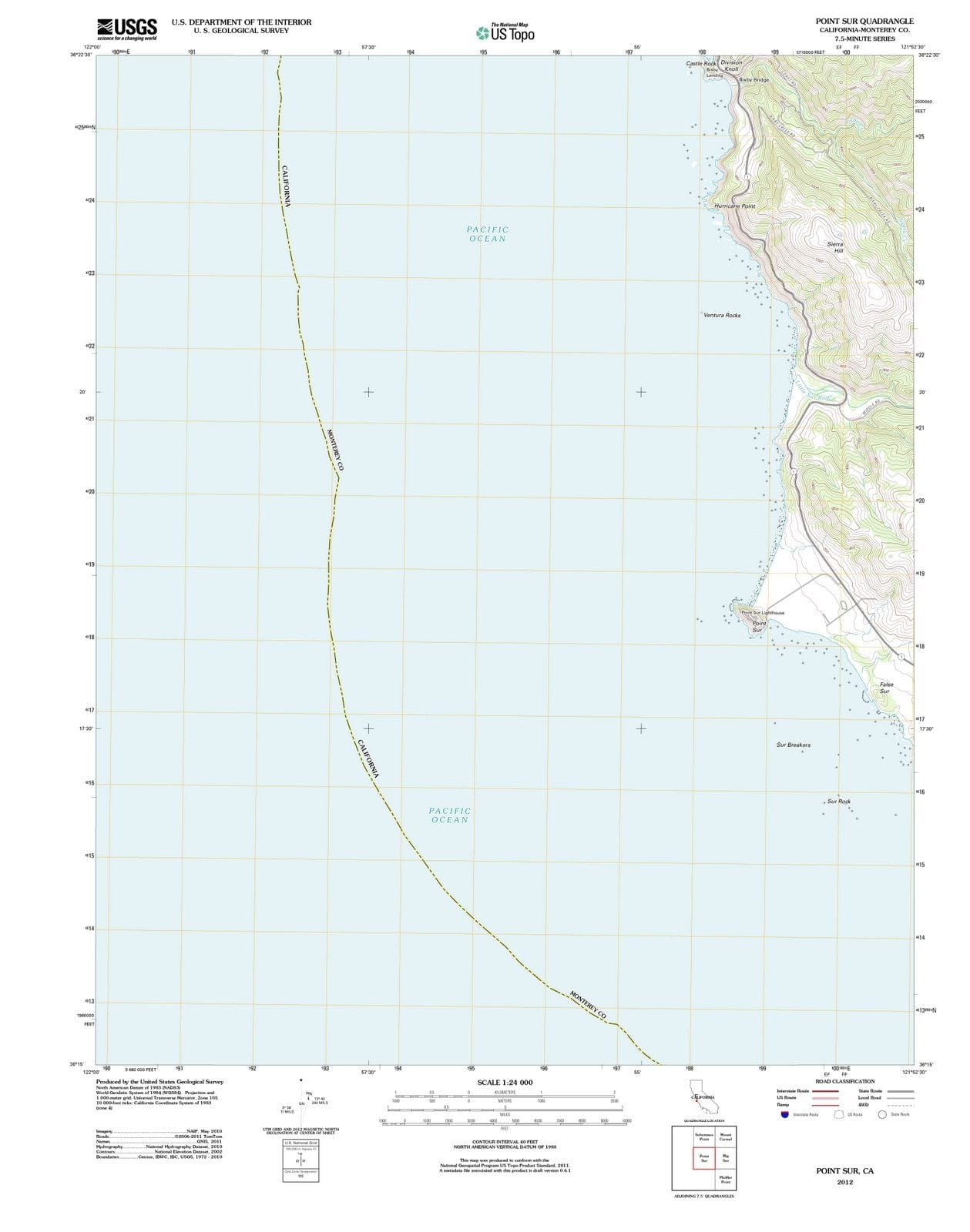 2012 Point Sur, CA - California - USGS Topographic Map