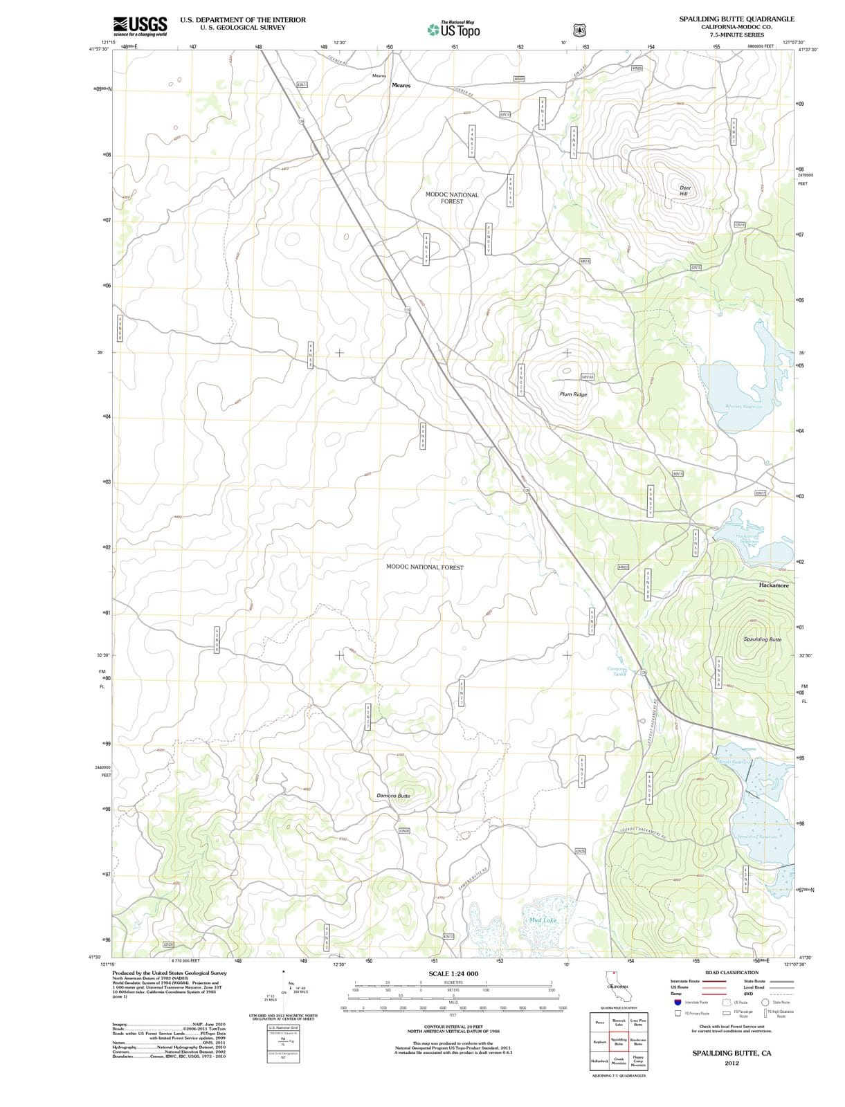 2012 Spaulding Butte, CA - California - USGS Topographic Map