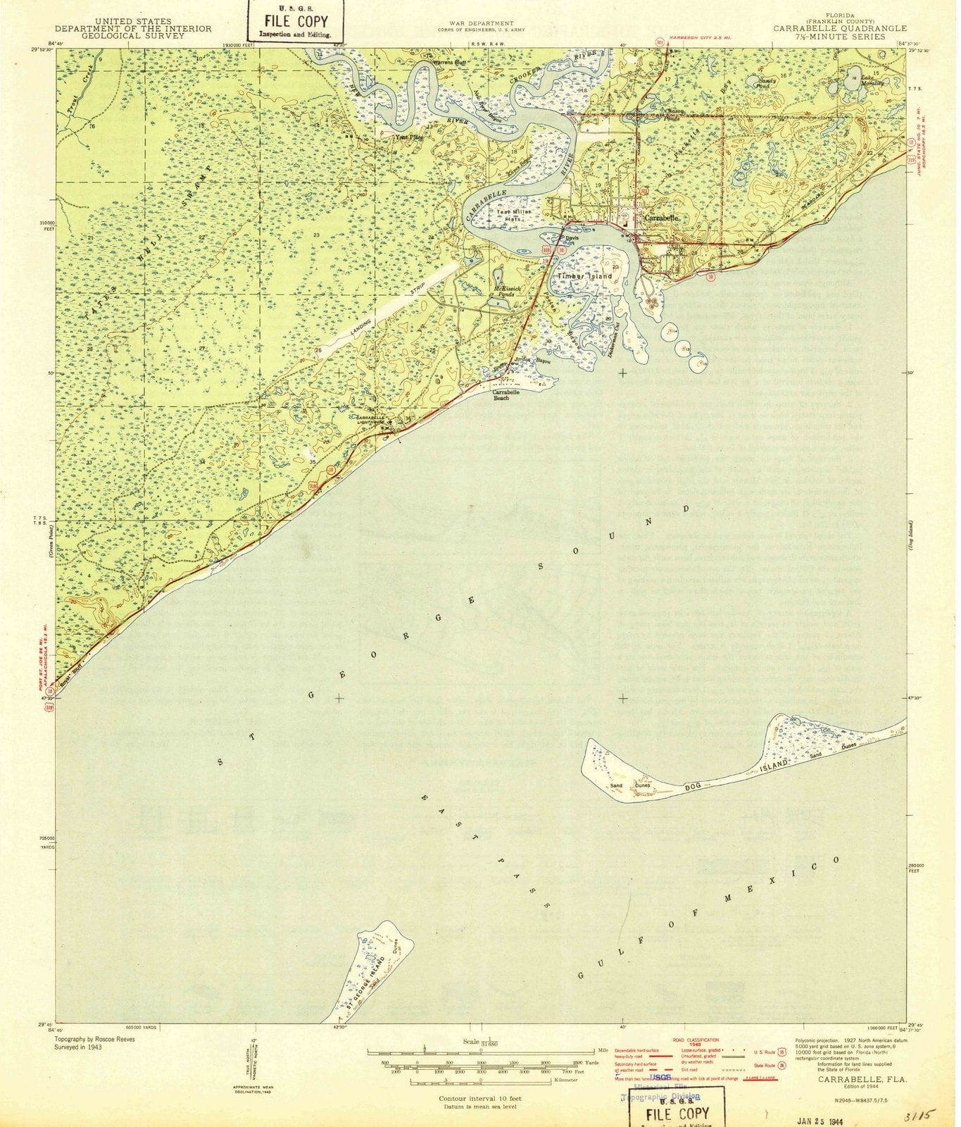 1944 Carrabelle, FL - Florida - USGS Topographic Map