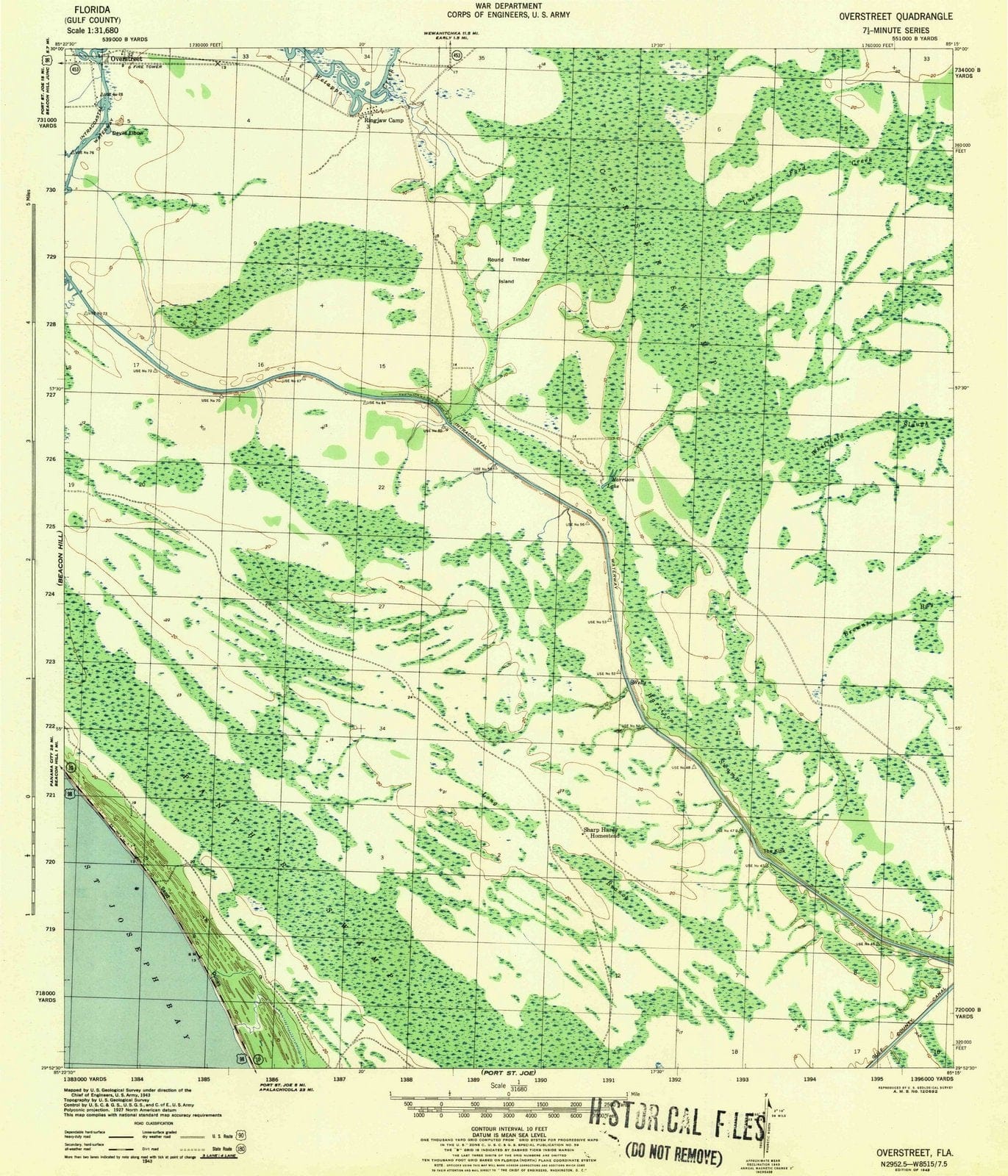 1943 Overstreet, FL - Florida - USGS Topographic Map