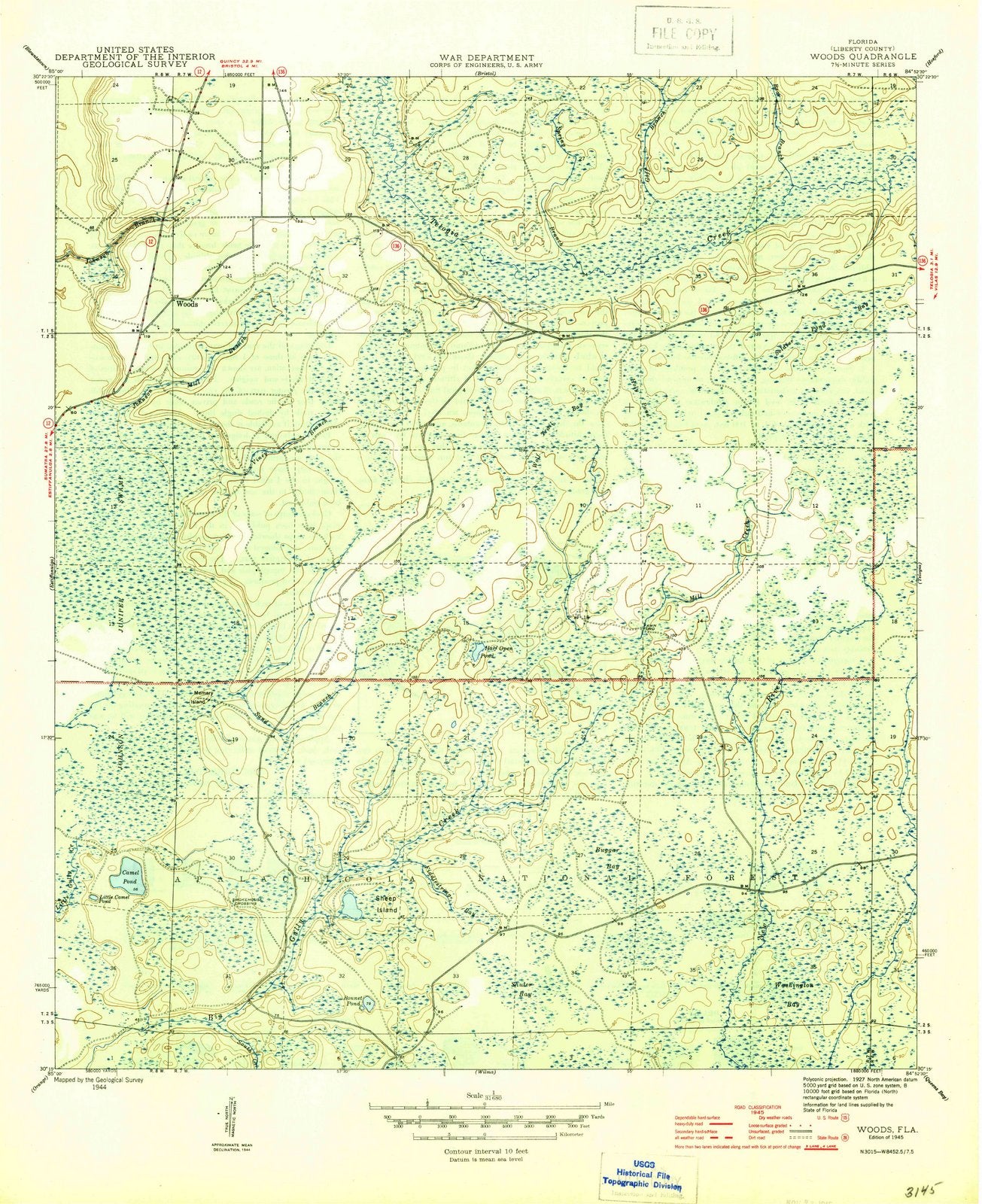 1945 Woods, FL - Florida - USGS Topographic Map