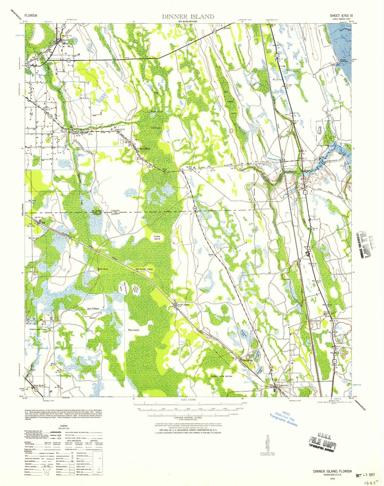 1943 Dinner Island, FL - Florida - USGS Topographic Map