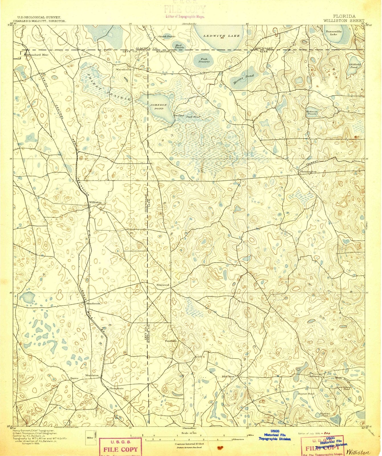 1895 Williston, FL - Florida - USGS Topographic Map