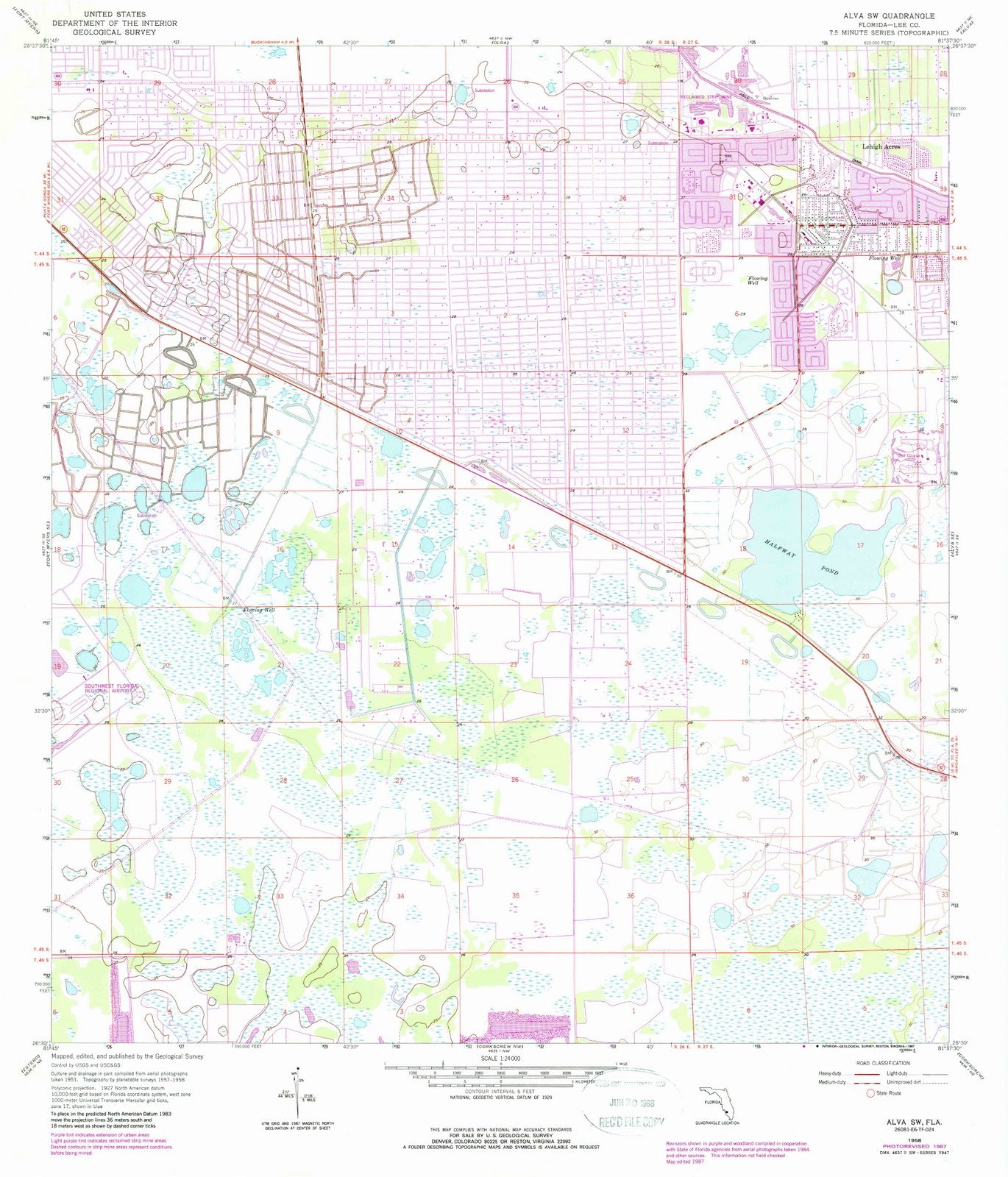 1958 Alva, FL - Florida - USGS Topographic Map v2