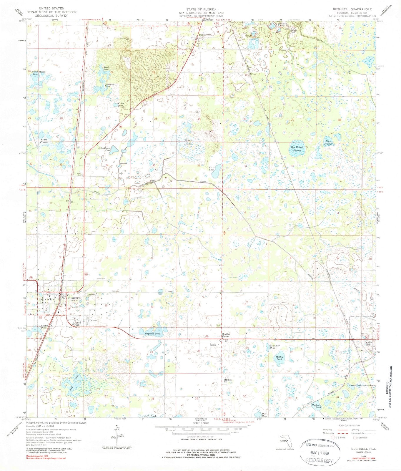1958 Bushnell, FL - Florida - USGS Topographic Map