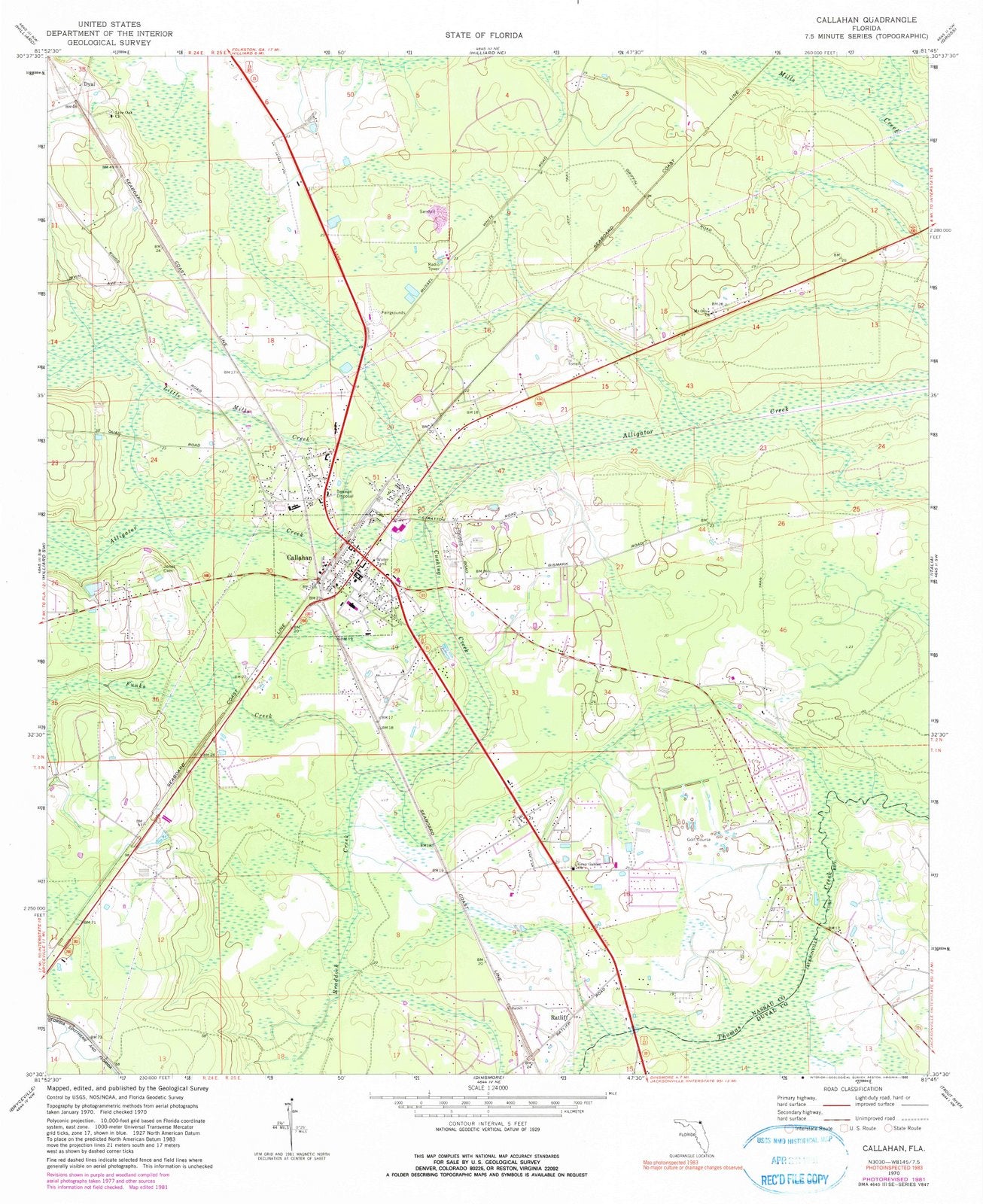 1970 Callahan, FL - Florida - USGS Topographic Map