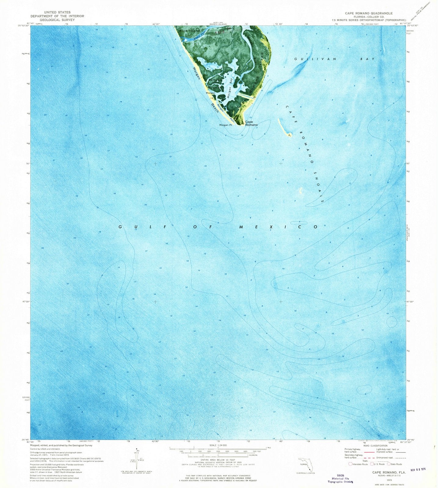 1973 Cape Romano, FL - Florida - USGS Topographic Map