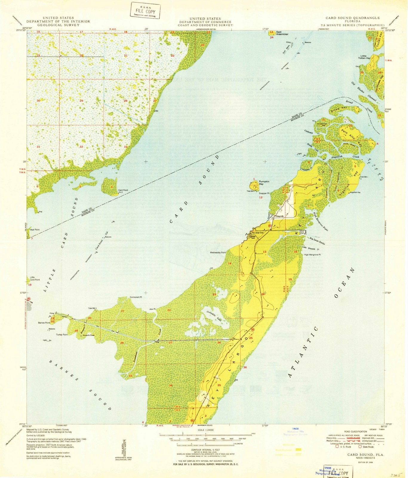 1949 Card Sound, FL - Florida - USGS Topographic Map