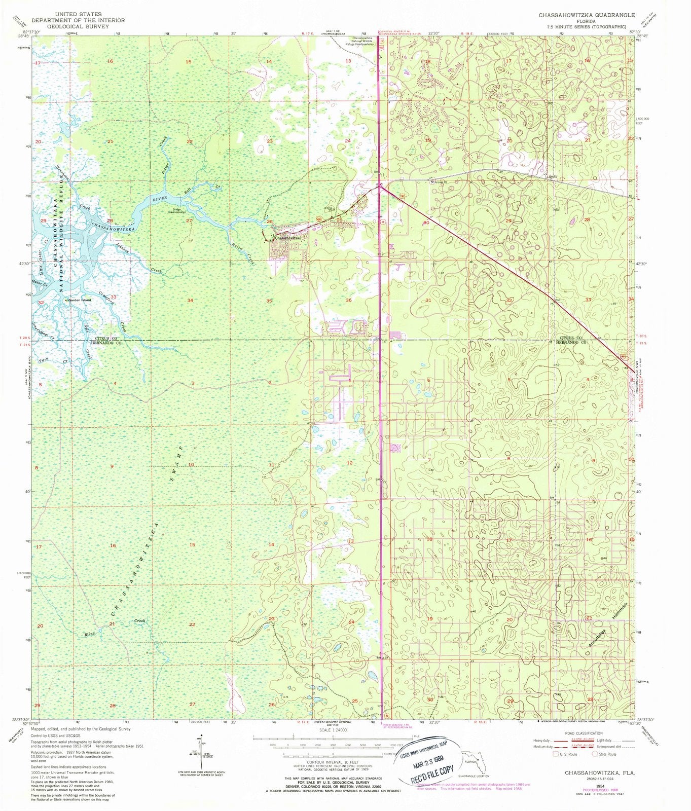 1954 Chassahowitzka, FL - Florida - USGS Topographic Map