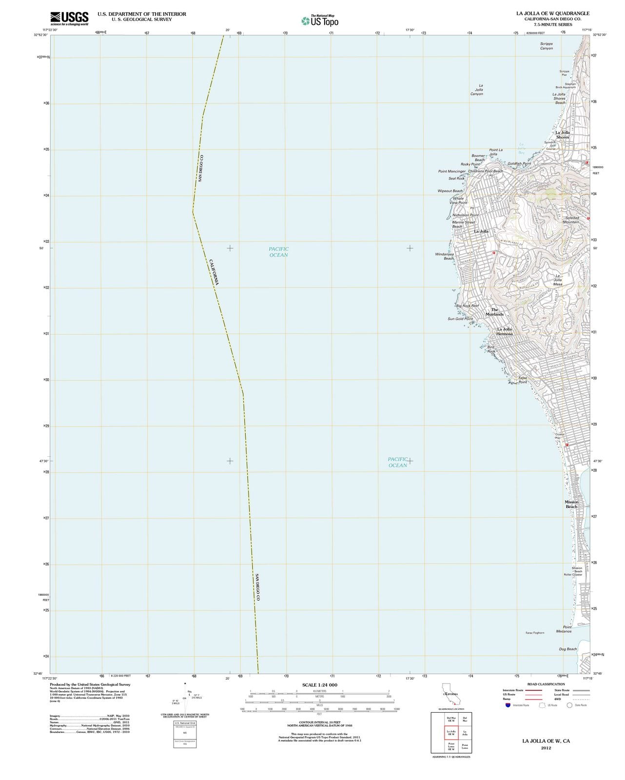 2012 La Jolla, CA - California - USGS Topographic Map v2