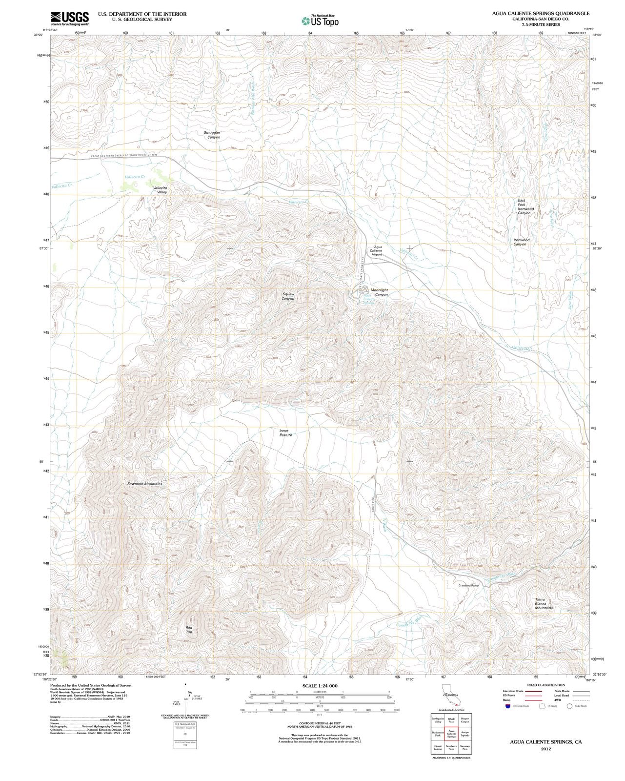 2012 Agua Caliente Springs, CA - California - USGS Topographic Map