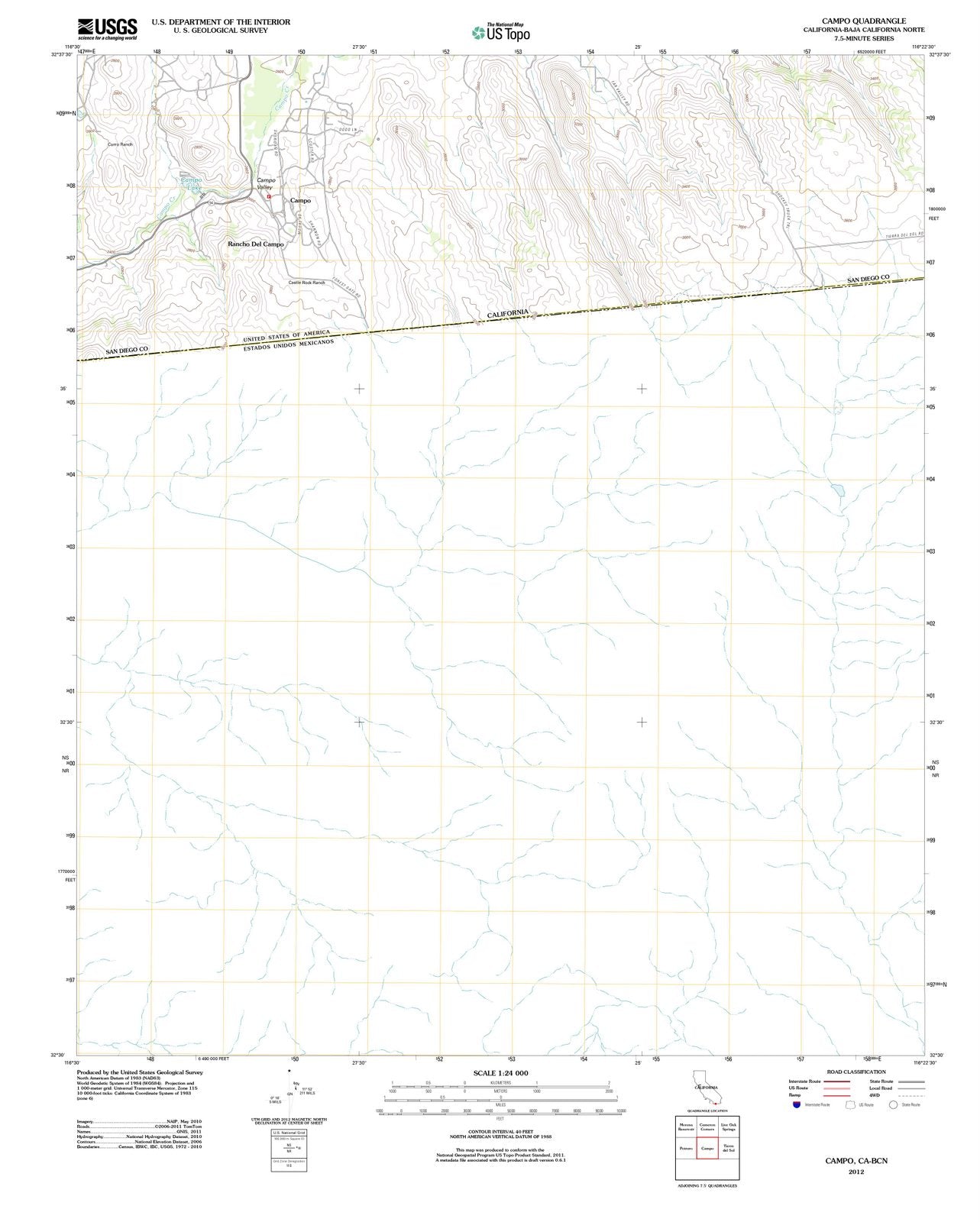 2012 Campo, CA - California - USGS Topographic Map