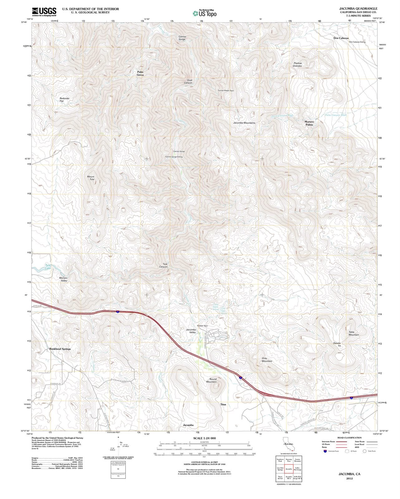 2012 Jacumba, CA - California - USGS Topographic Map