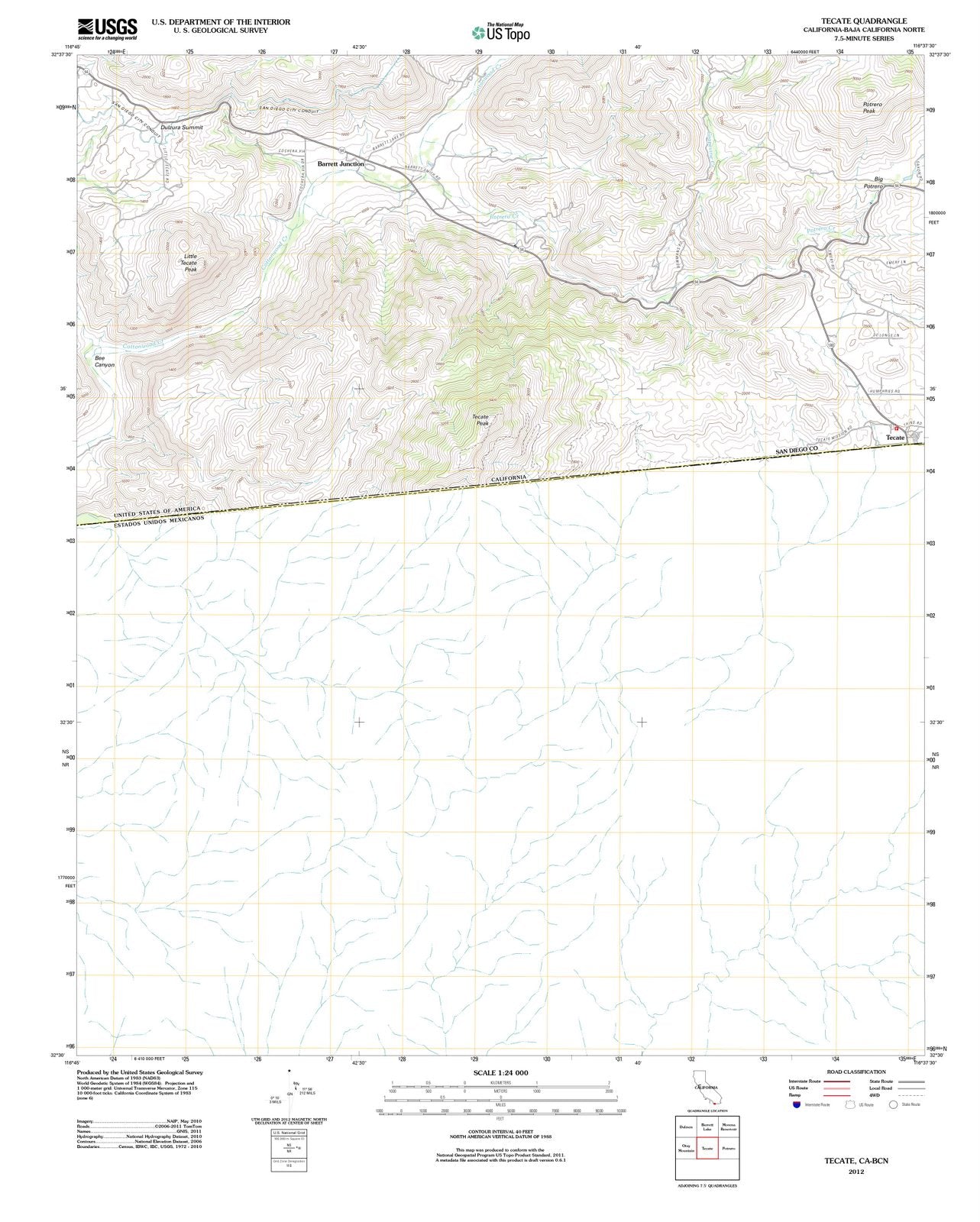 2012 Tecate, CA - California - USGS Topographic Map