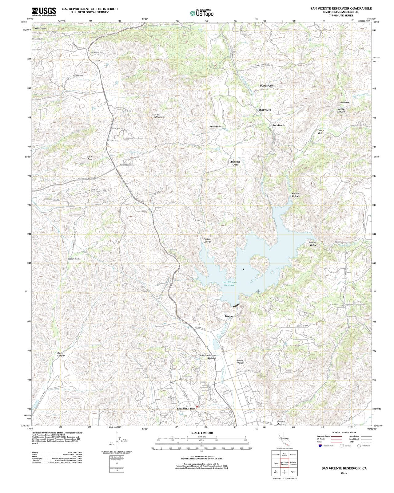 2012 San Vicente Reservoir, CA - California - USGS Topographic Map
