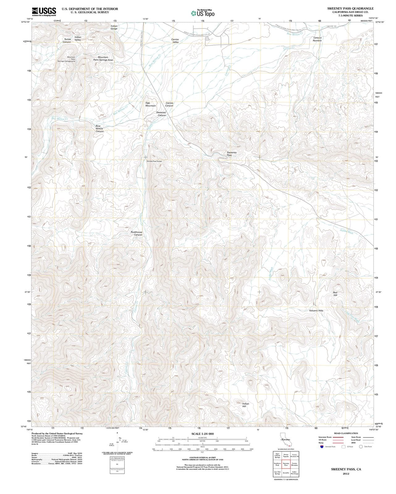 2012 Sweeney Pass, CA - California - USGS Topographic Map