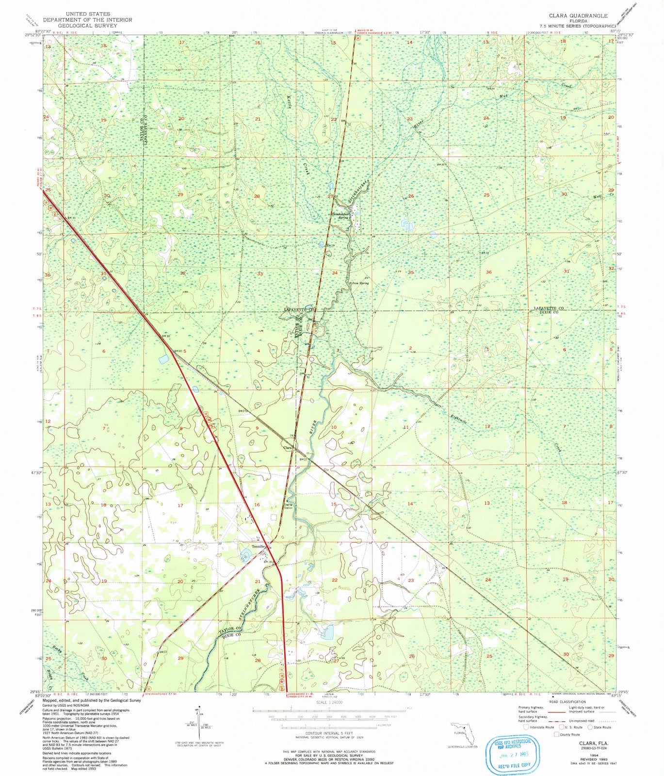 1954 Clara, FL - Florida - USGS Topographic Map