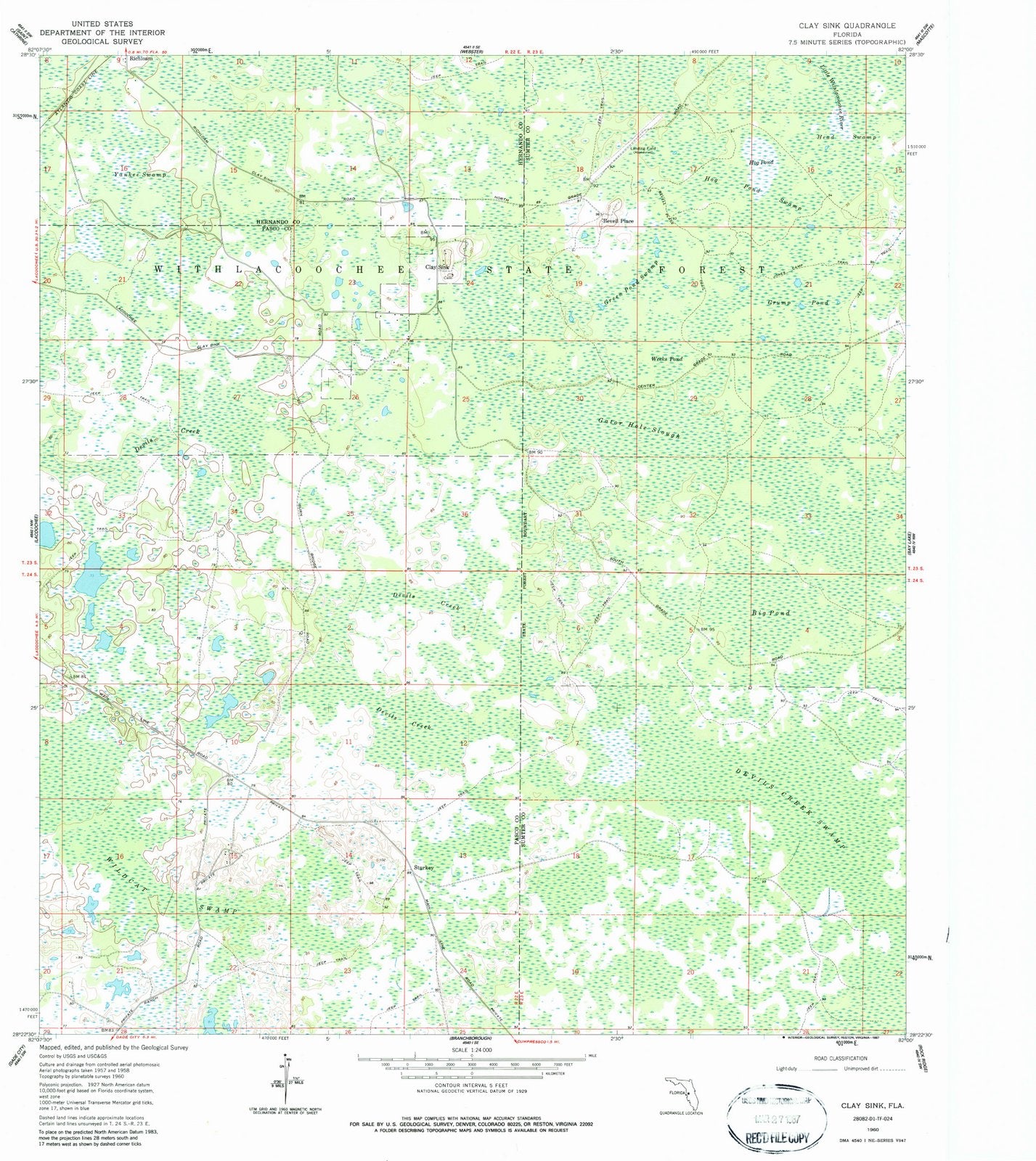 1960 Clay Sink, FL - Florida - USGS Topographic Map