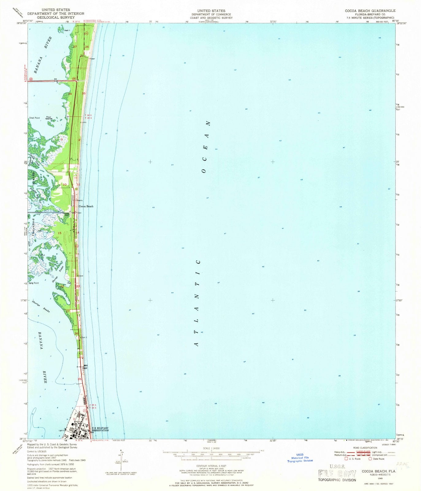 1949 Cocoa Beach, FL - Florida - USGS Topographic Map