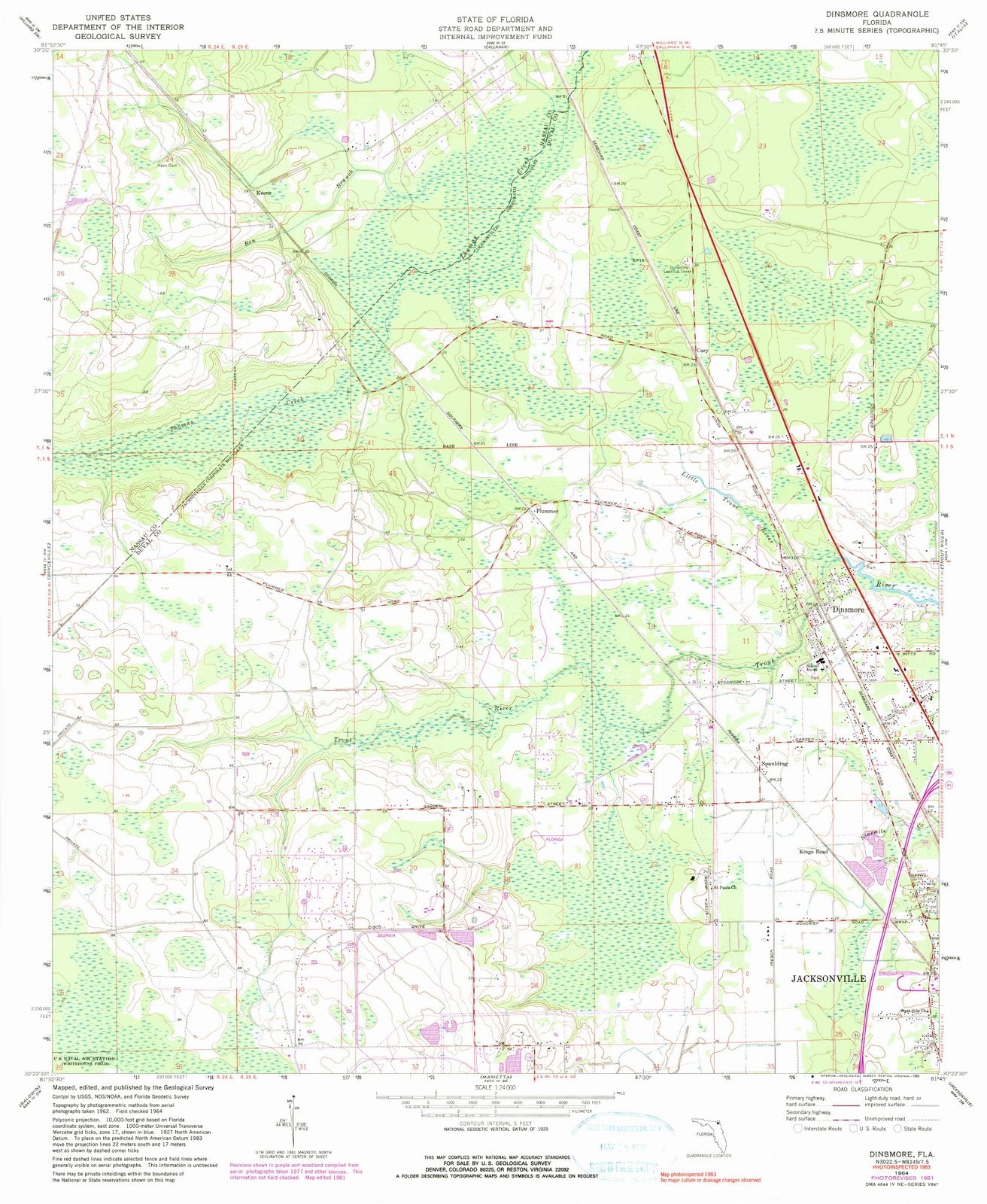 1964 Dinsmore, FL - Florida - USGS Topographic Map