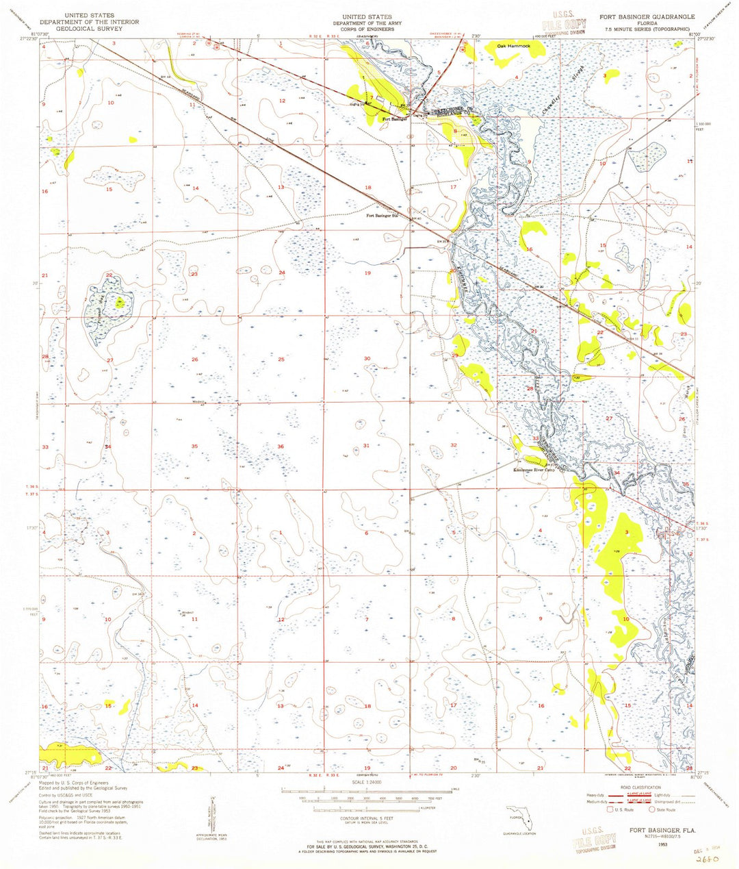1953 Fort Basinger, FL - Florida - USGS Topographic Map