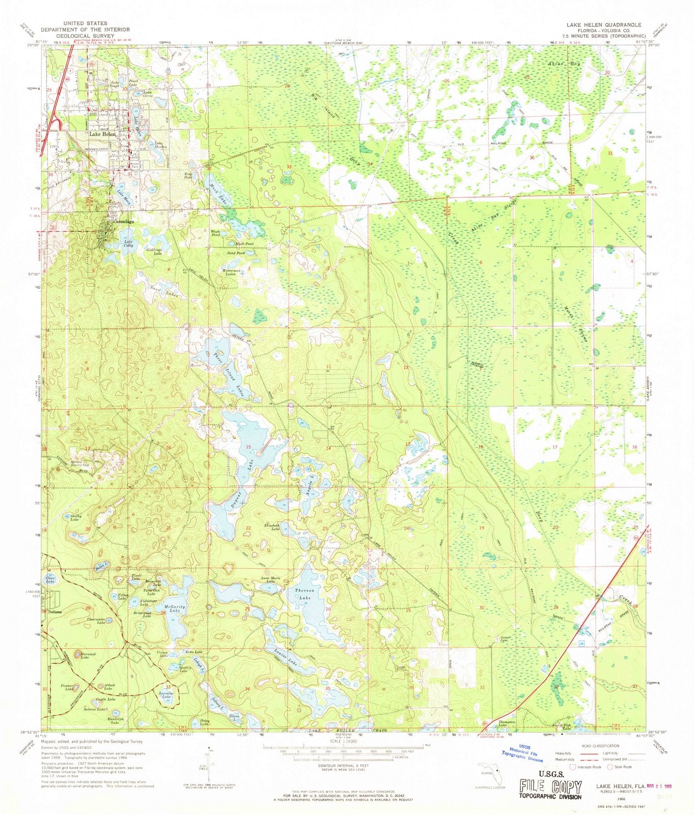 1966 Lake Helen, FL Florida USGS Topographic Map Historic Pictoric