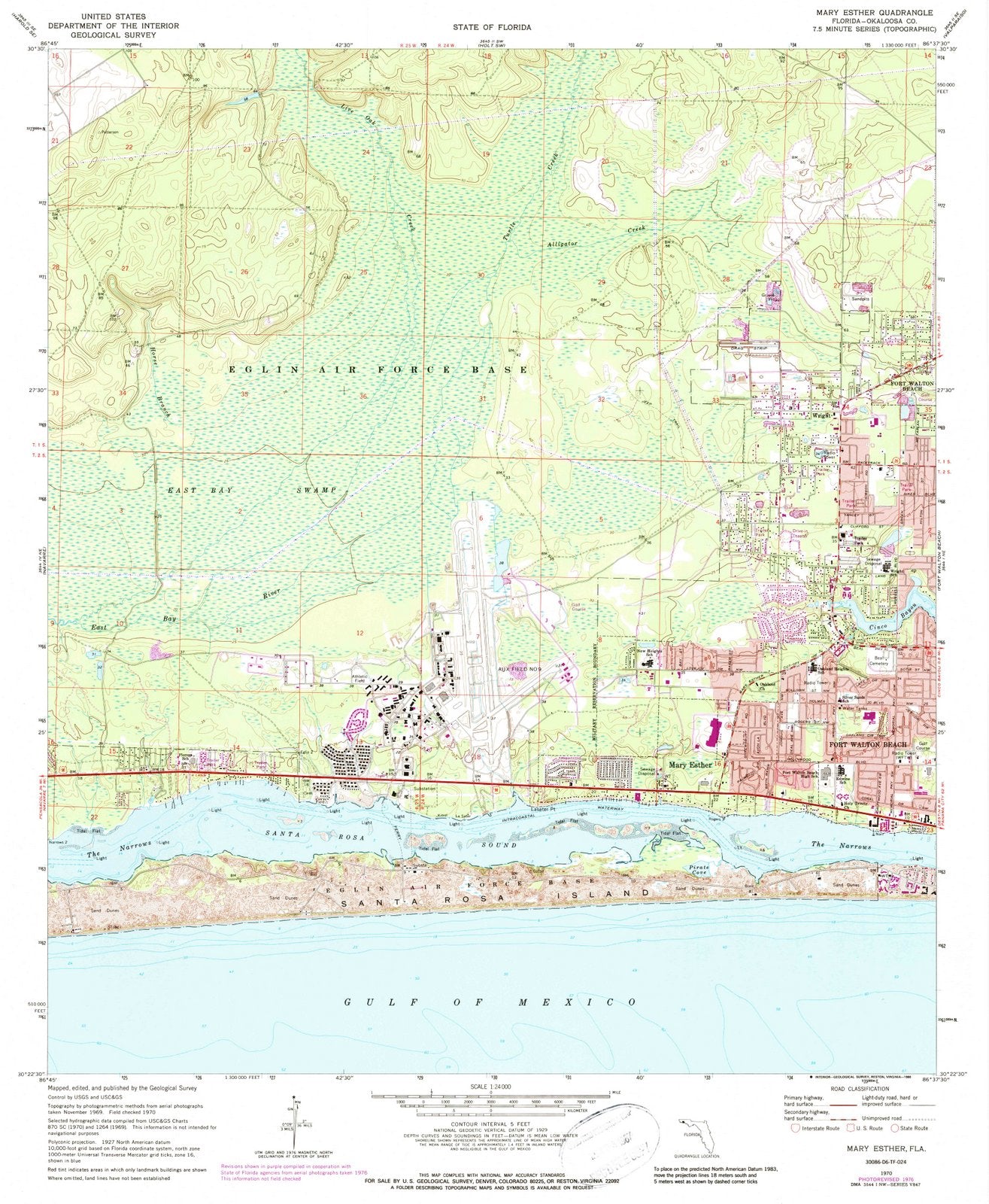 1970 Mary Esther, FL Florida USGS Topographic Map Historic Pictoric