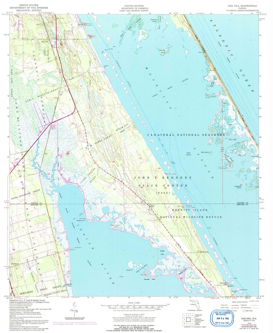 1949 Oak Hill, FL - Florida - USGS Topographic Map