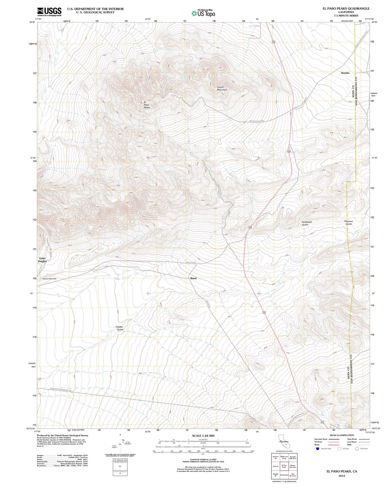 2012 El Paso Peaks, CA - California - USGS Topographic Map