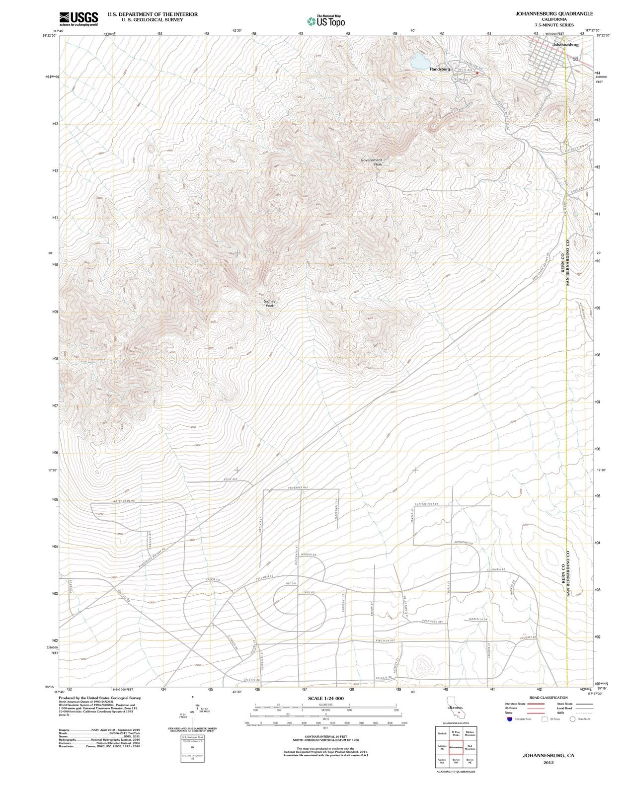 2012 Johannesburg, CA - California - USGS Topographic Map
