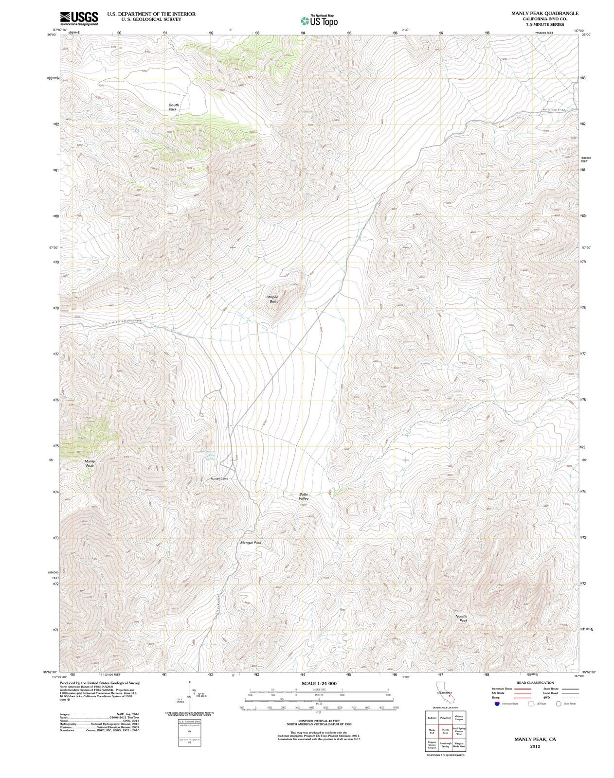 2012 Manly Peak, CA - California - USGS Topographic Map