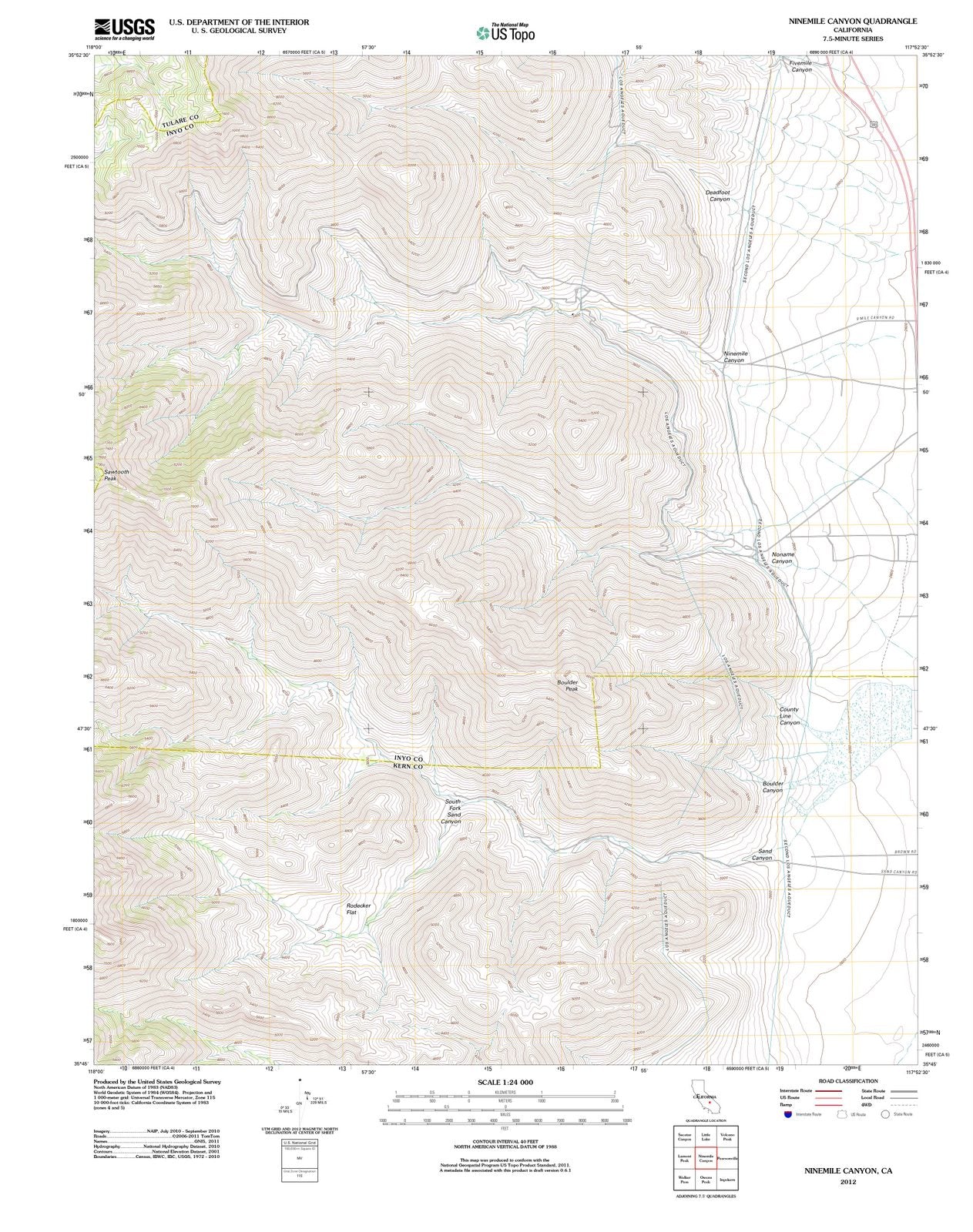 2012 Ninemile Canyon, CA - California - USGS Topographic Map