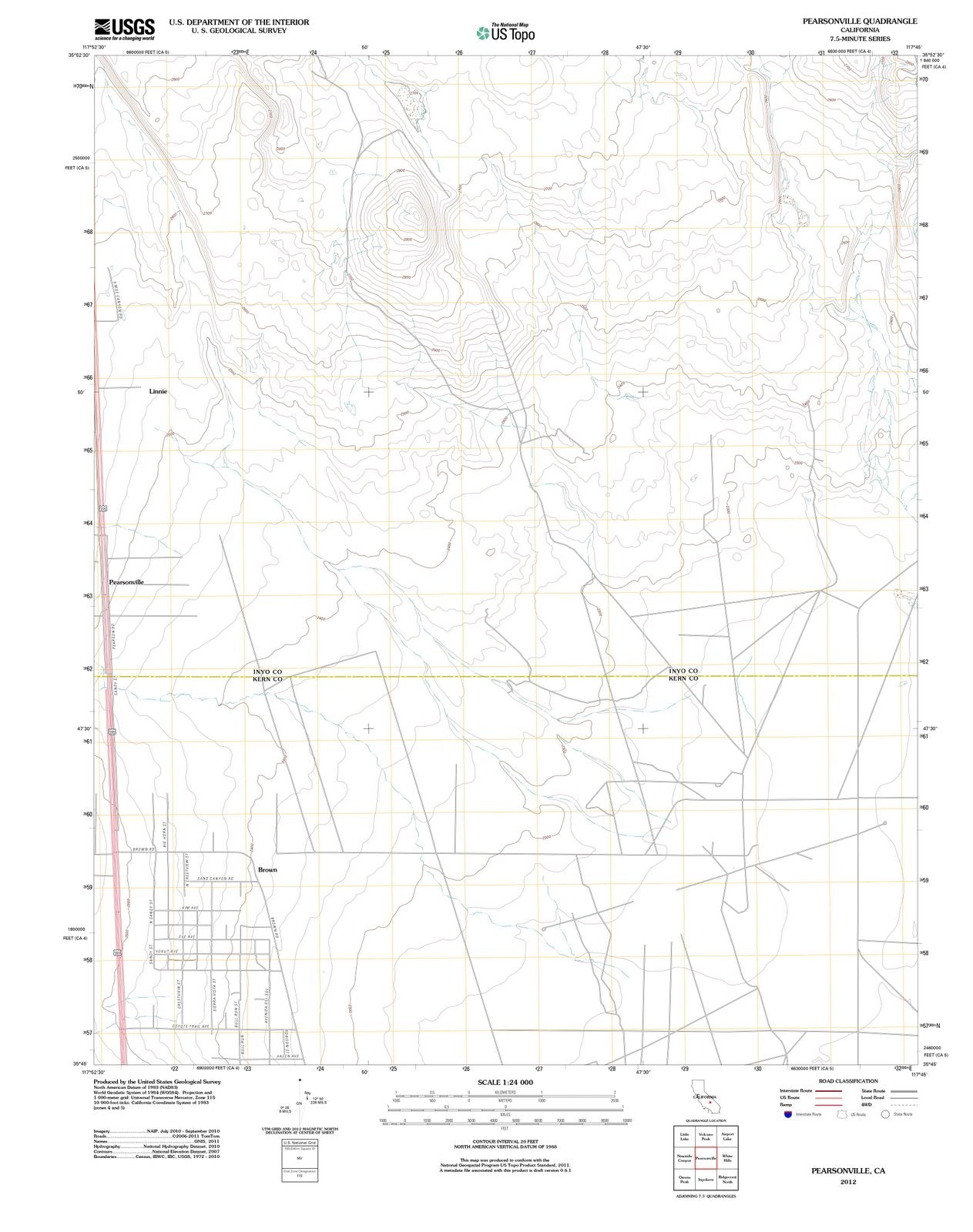 2012 Pearsonville, CA - California - USGS Topographic Map