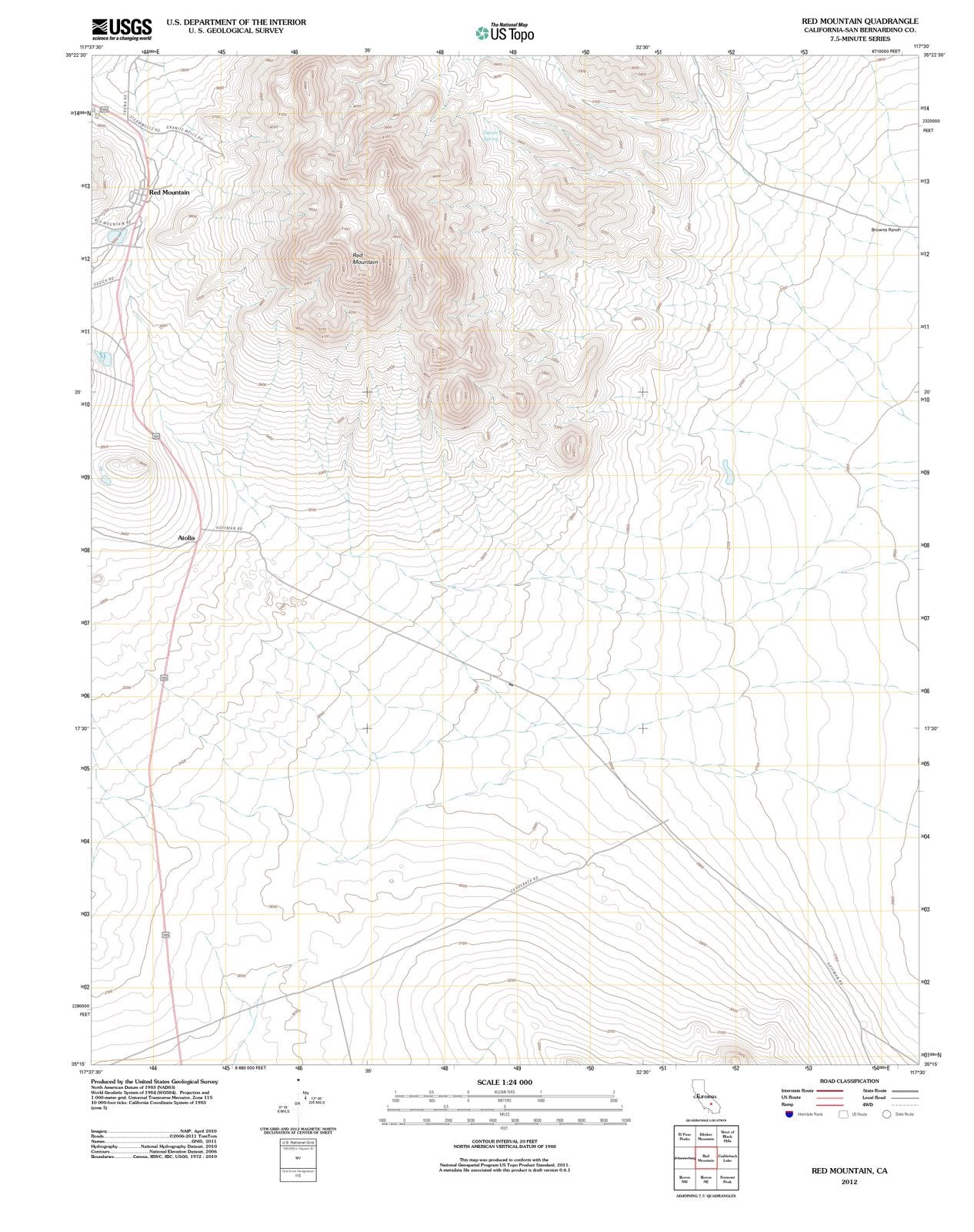 2012 Red Mountain, CA - California - USGS Topographic Map