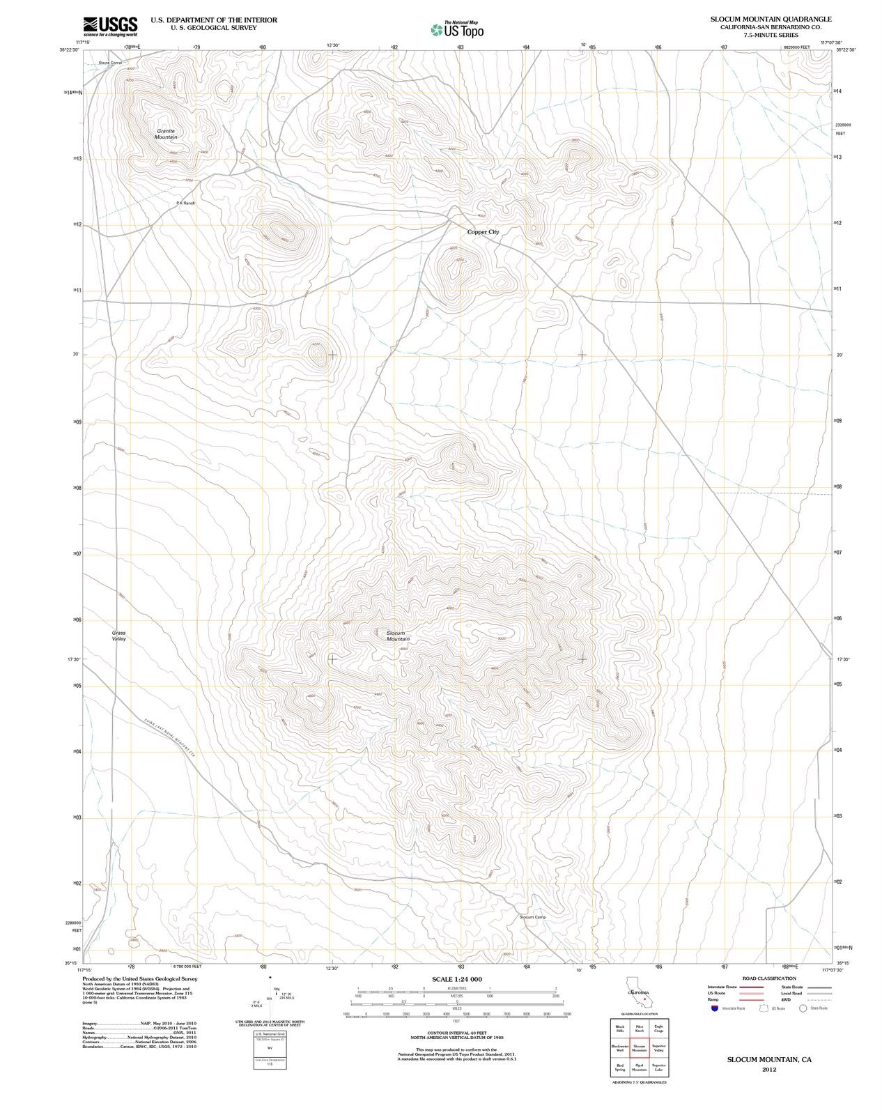 2012 Slocum Mountain, CA - California - USGS Topographic Map