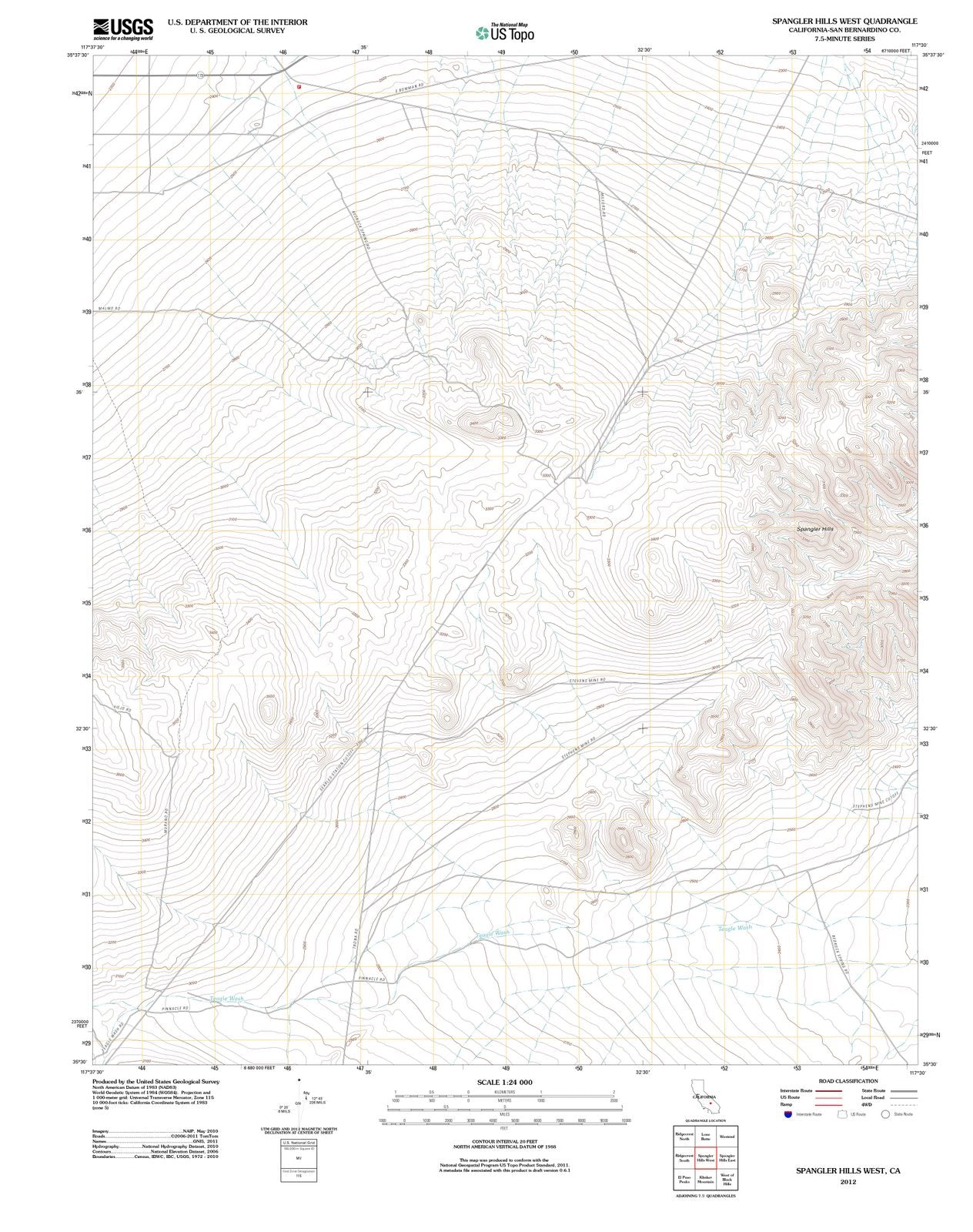 2012 Spangler Hills West, CA - California - USGS Topographic Map