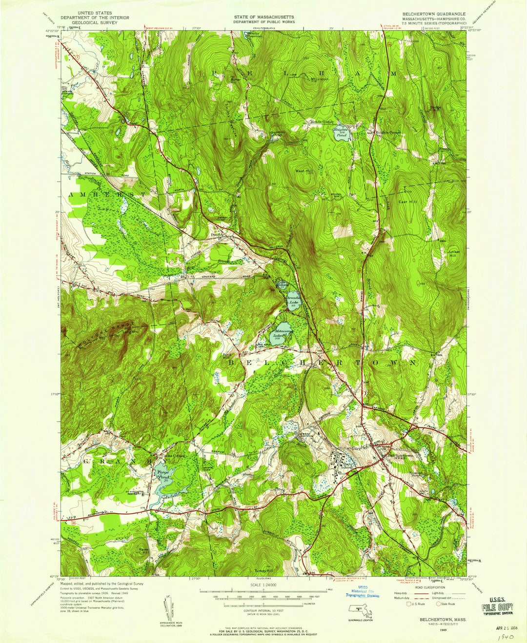 1949 Belchertown, MA - Massachusetts - USGS Topographic Map